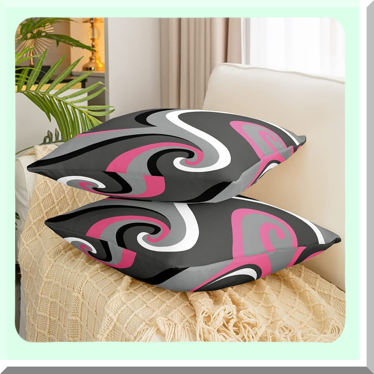 Pink Grey Stripes Geometric Square Pillow Covers Set - Modern Art Cushion Cases for Couch Sofa Bedroom Living Room - Decorative Striped Pillowcases 16x16 Inches Pack of 4