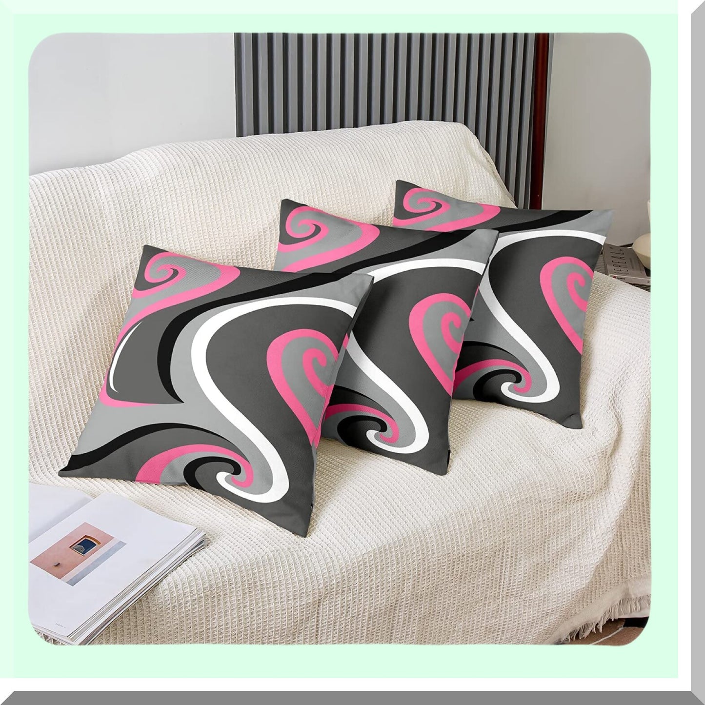 Pink Grey Stripes Geometric Square Pillow Covers Set - Modern Art Cushion Cases for Couch Sofa Bedroom Living Room - Decorative Striped Pillowcases 16x16 Inches Pack of 4