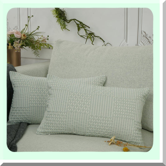 Mint Farmhouse Boho Striped Pillow Covers - Set of 2 Soft Square Cushion Cases for Modern Home Decor on Couch or Bed - 12X20-inch Solid Pattern