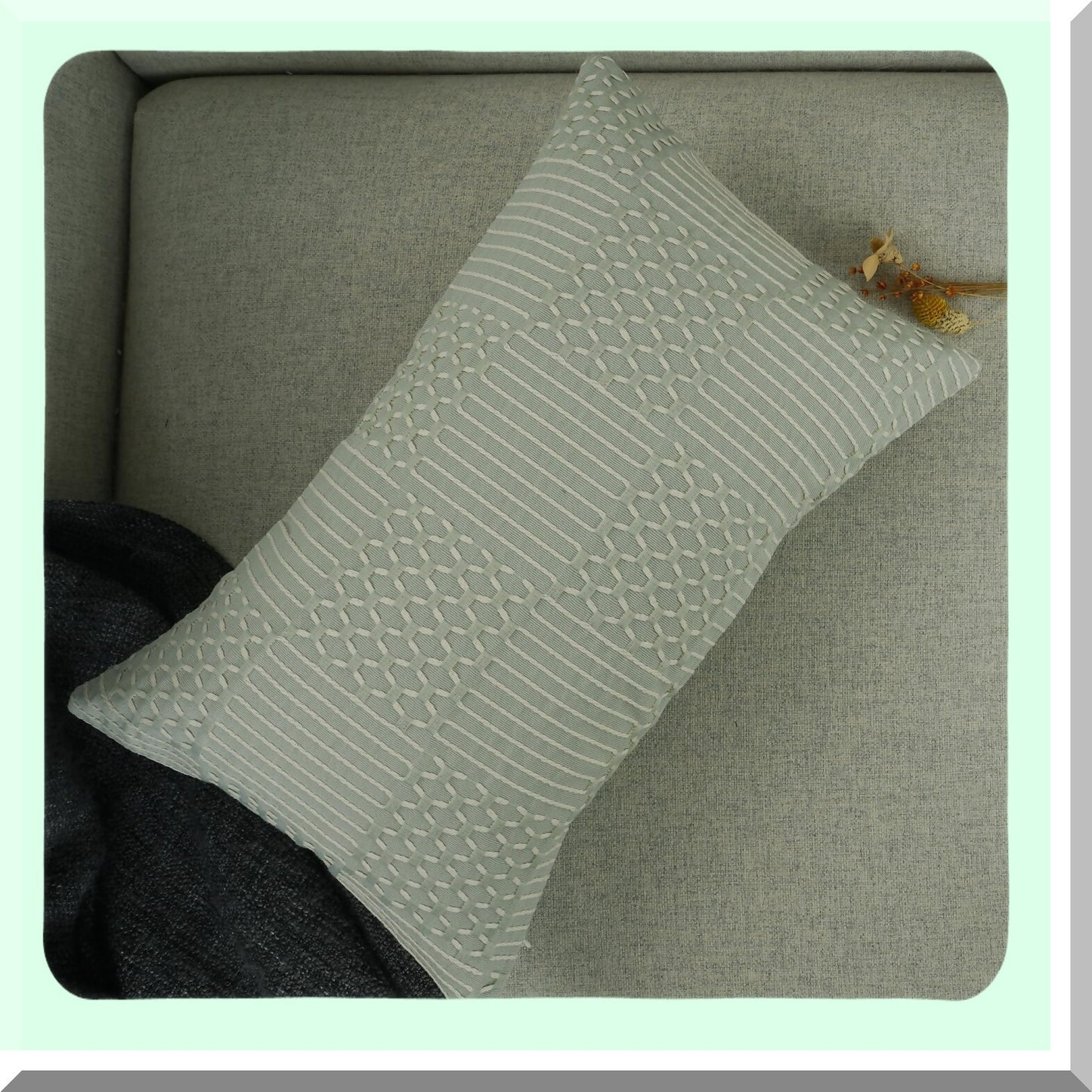 Mint Farmhouse Boho Striped Pillow Covers - Set of 2 Soft Square Cushion Cases for Modern Home Decor on Couch or Bed - 12X20-inch Solid Pattern