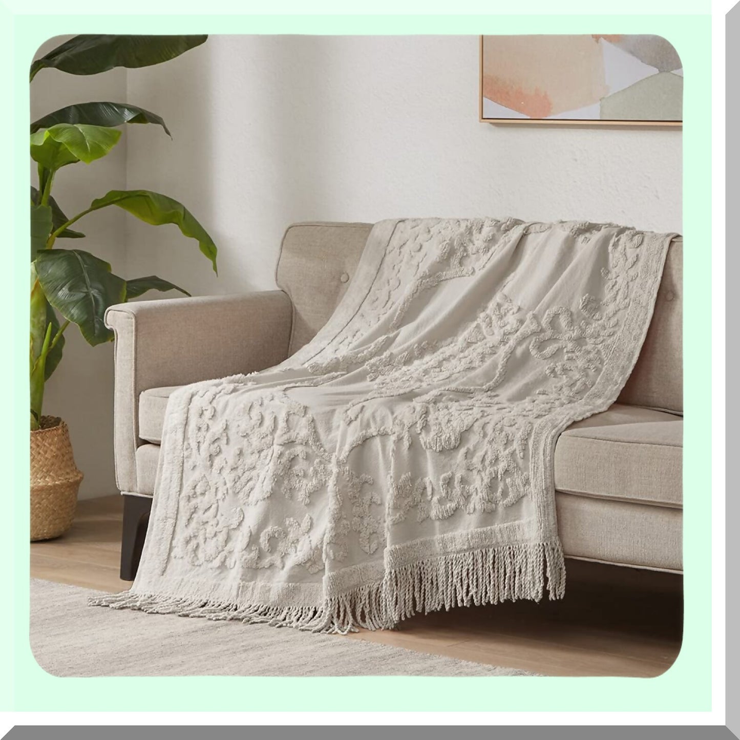 Elegant Luxe Cotton Chenille Fringe Blanket - Lightweight, Breathable Summer Throw, 50" x 60", Grey"