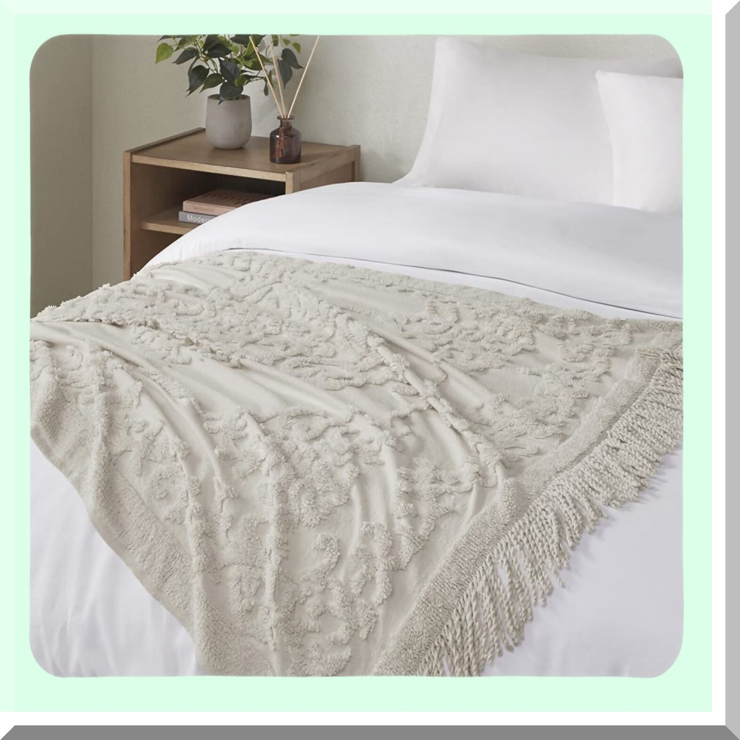 Elegant Luxe Cotton Chenille Fringe Blanket - Lightweight, Breathable Summer Throw, 50" x 60", Grey"