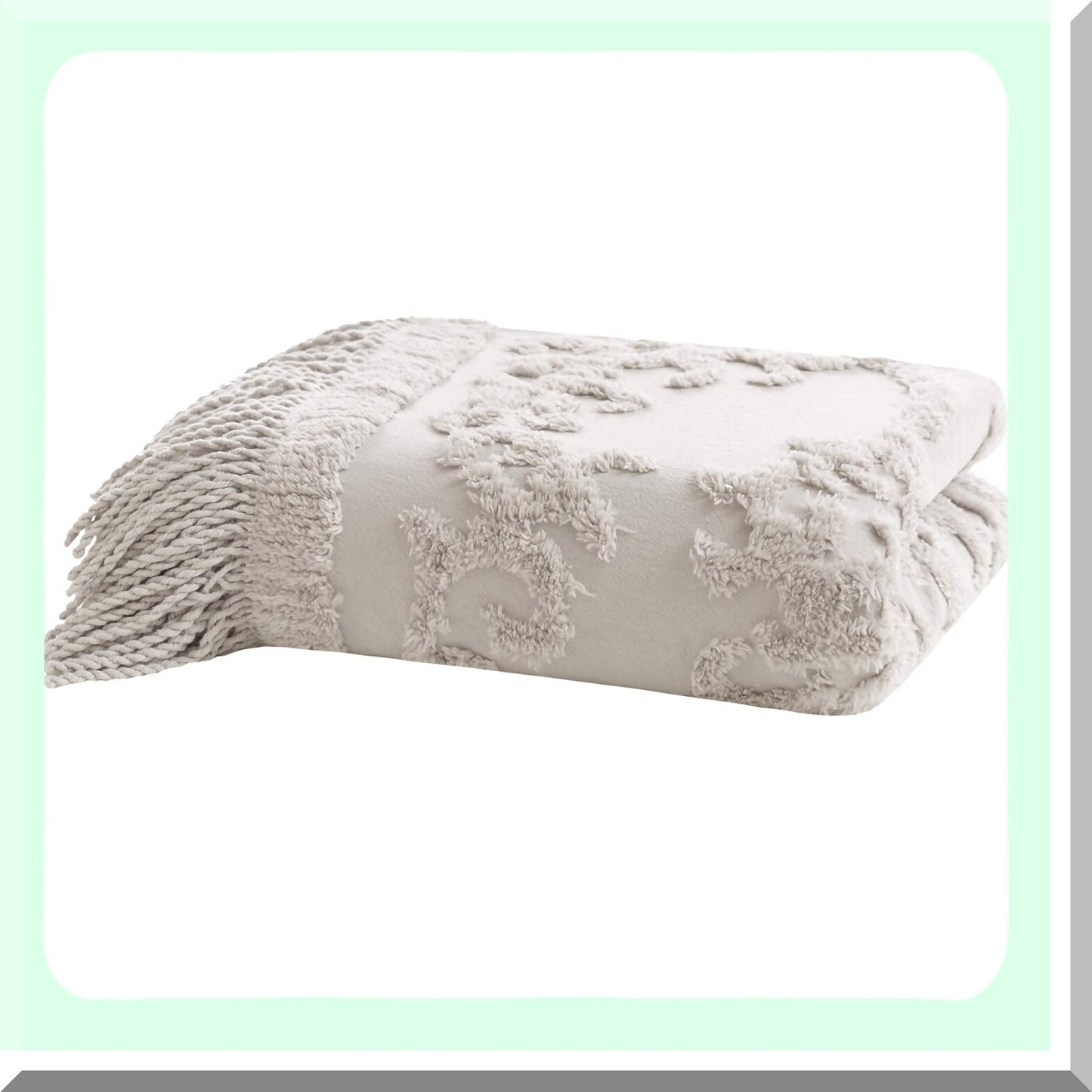 Elegant Luxe Cotton Chenille Fringe Blanket - Lightweight, Breathable Summer Throw, 50" x 60", Grey"