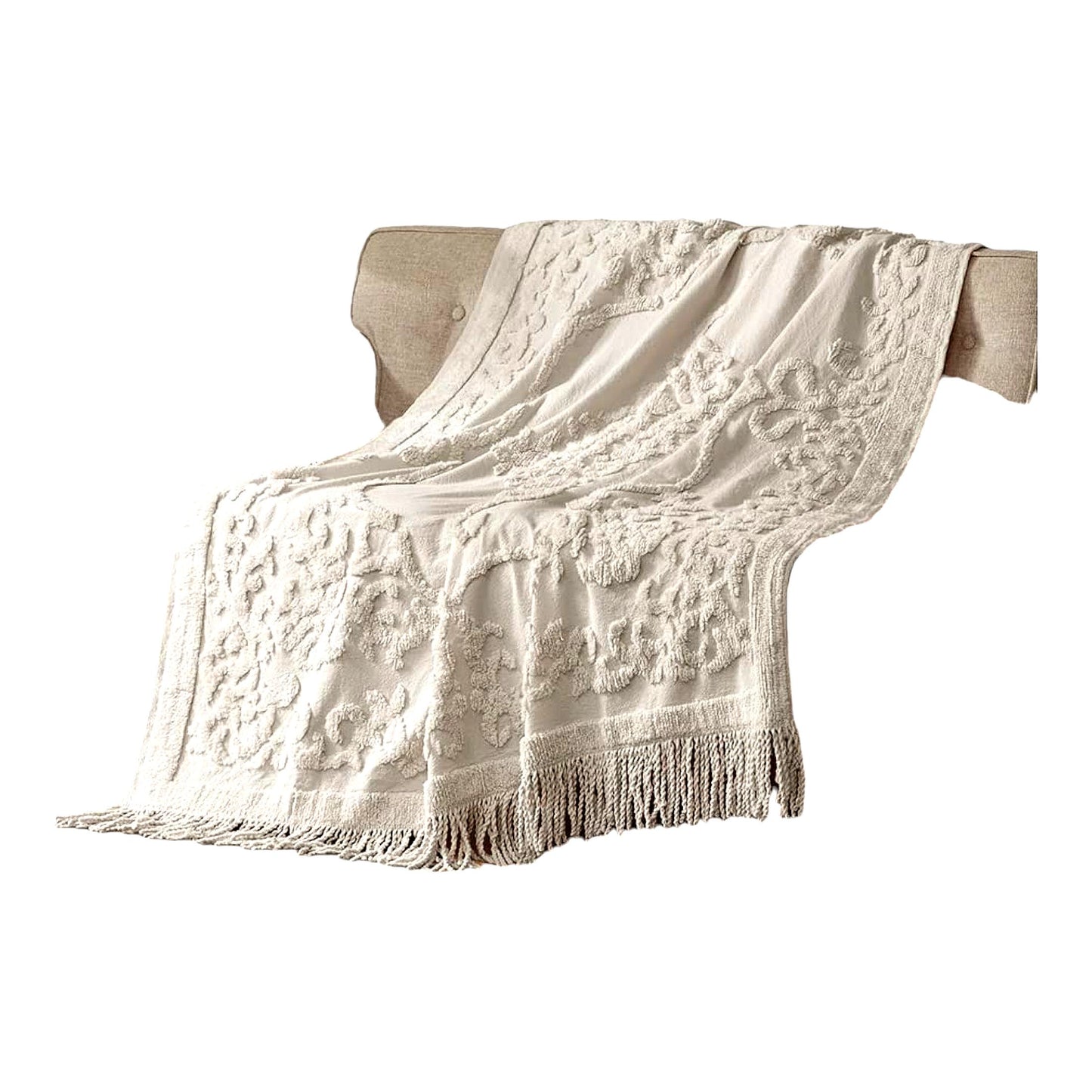 Elegant Luxe Cotton Chenille Fringe Blanket - Lightweight, Breathable Summer Throw, 50" x 60", Grey"