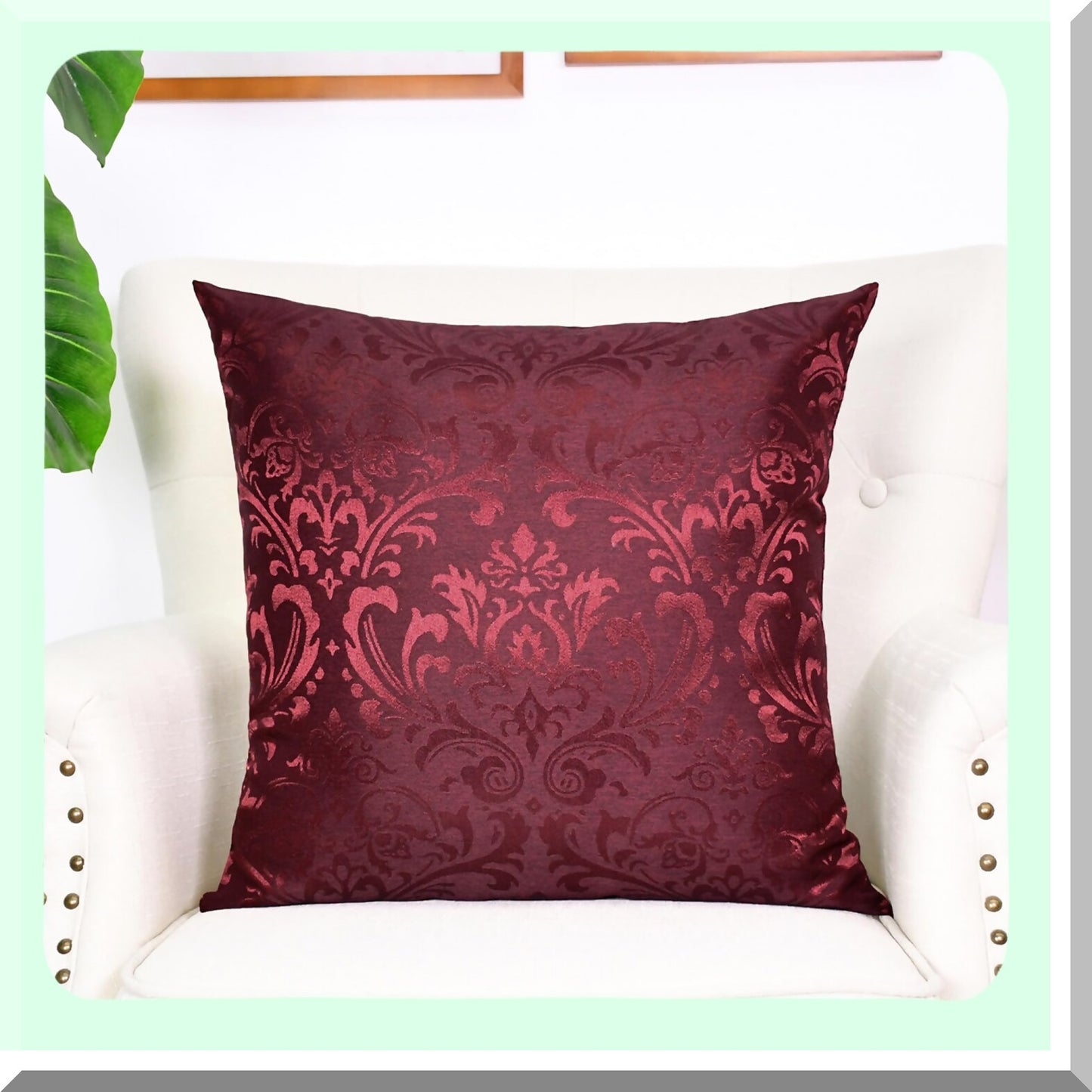Vintage Damask Floral Throw Pillow Covers - Set of 2 Shining Dull Contrast Cases for Couch Sofa Home Decoration - 18 X 18 Inches Burgundy