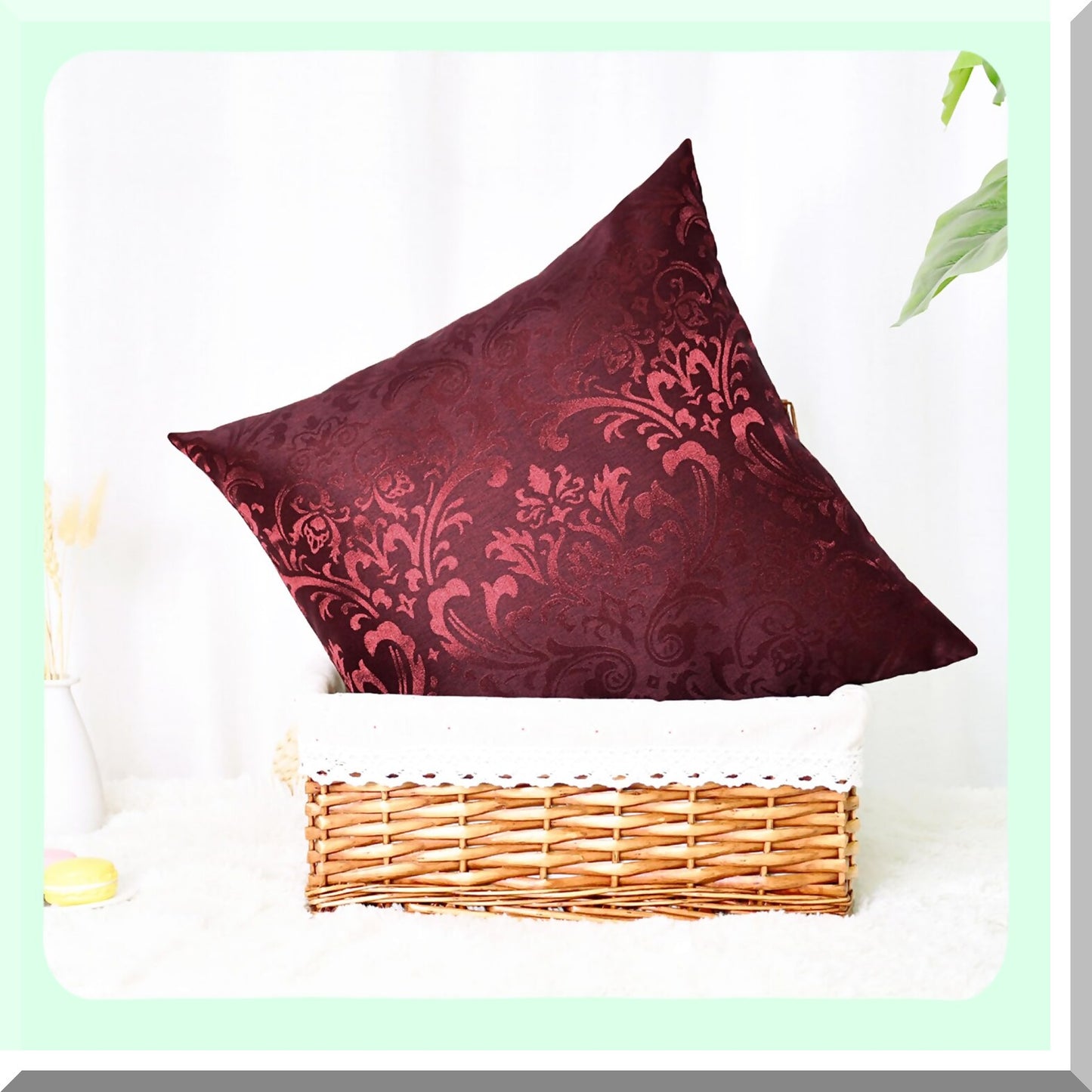 Vintage Damask Floral Throw Pillow Covers - Set of 2 Shining Dull Contrast Cases for Couch Sofa Home Decoration - 18 X 18 Inches Burgundy