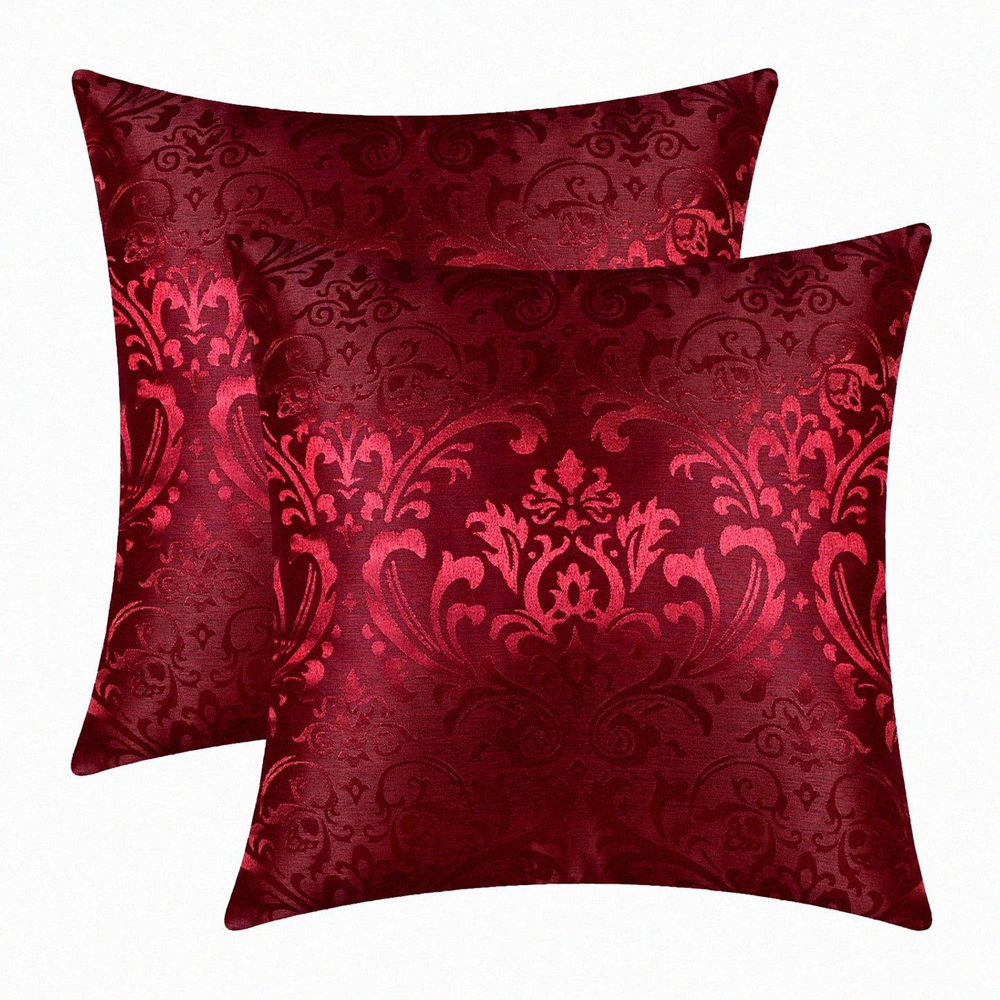 Vintage Damask Floral Throw Pillow Covers - Set of 2 Shining Dull Contrast Cases for Couch Sofa Home Decoration - 18 X 18 Inches Burgundy