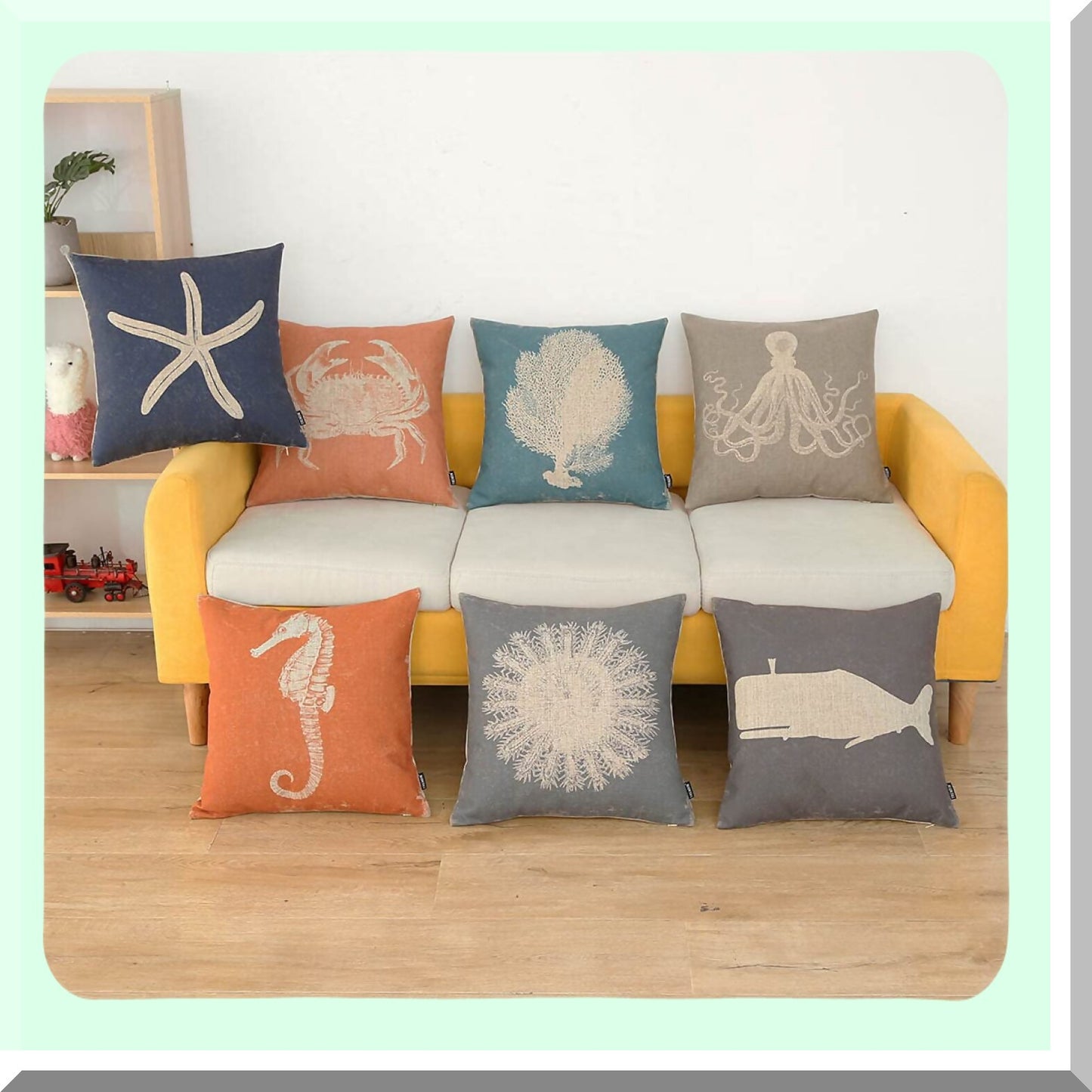 Oceanic Dream Pillowcase - Whale Decorative Cushion Cover for Sofa, Couch, Bed - Sea Life Nautical Linen Throw Pillow Cover 18x18 inch - PL734TR