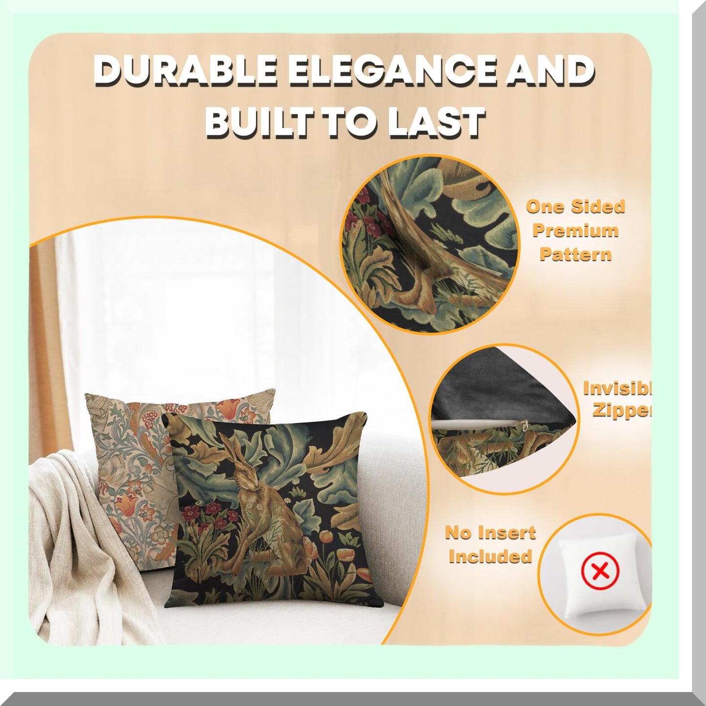 Boho Hare Jacquard Pillow Covers - Cozy Living Room Decor - 18x18 Square Cases - European Cotton - Brown Woven - Bedroom Accent