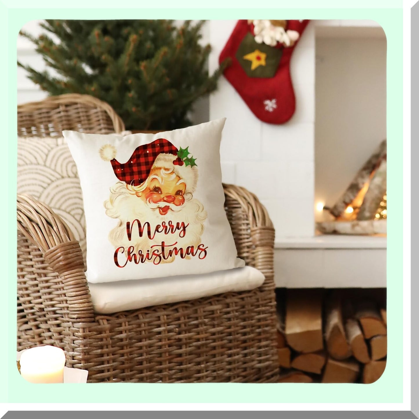 Rustic Merry Plaid Vintage Pillow Covers - Set of 2, 18x18 Red Buffalo Plaid Decorative Throw Pillow Cases for Farmhouse Home Decor