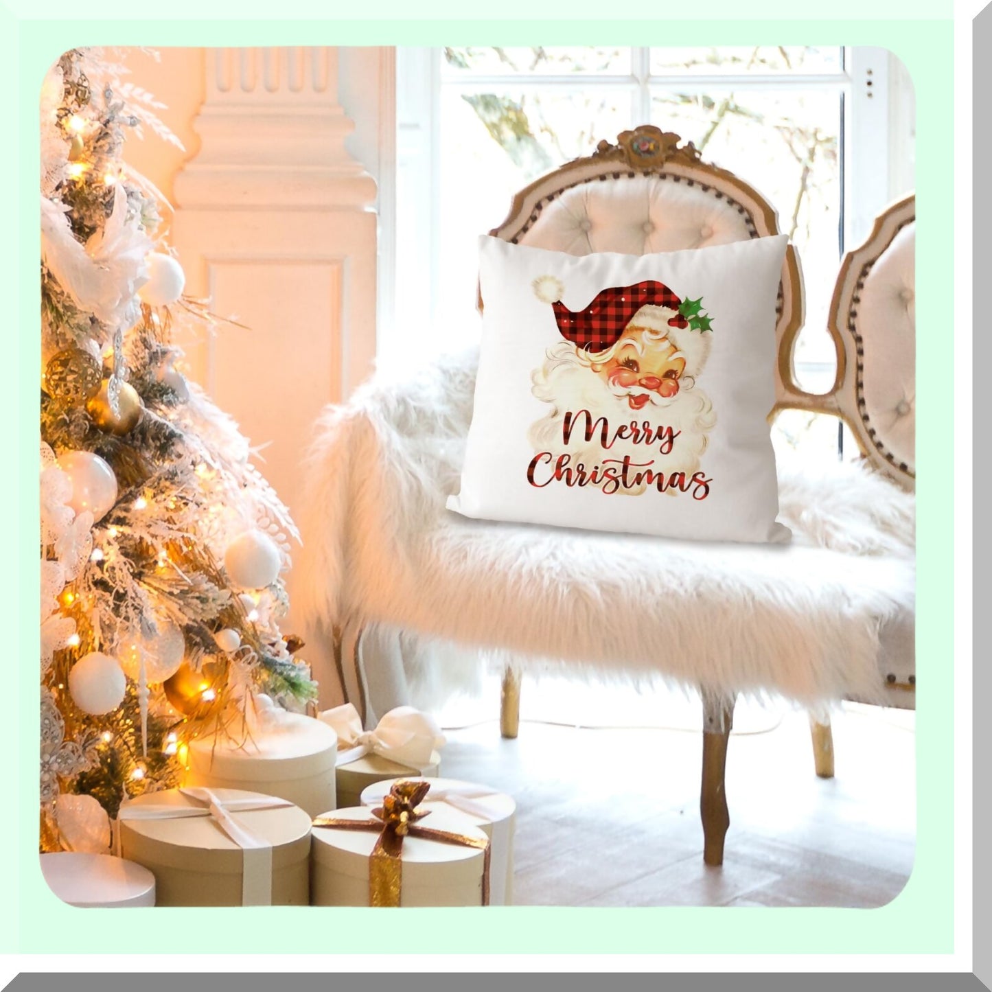 Rustic Merry Plaid Vintage Pillow Covers - Set of 2, 18x18 Red Buffalo Plaid Decorative Throw Pillow Cases for Farmhouse Home Decor