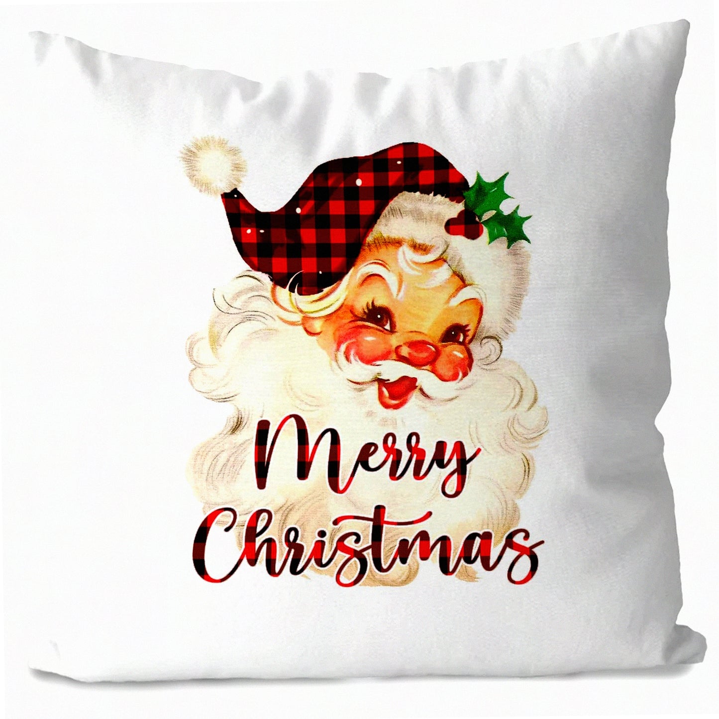 Rustic Merry Plaid Vintage Pillow Covers - Set of 2, 18x18 Red Buffalo Plaid Decorative Throw Pillow Cases for Farmhouse Home Decor