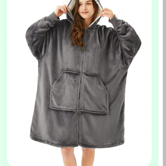 Ultimate Cozy Sherpa Hoodie: Oversized Sweatshirt with Zipper & Giant Pocket for Adults