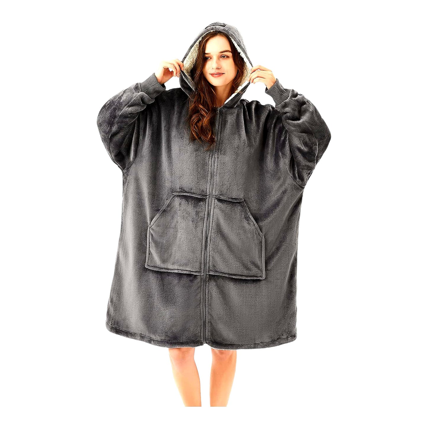 Ultimate Cozy Sherpa Hoodie: Oversized Sweatshirt with Zipper & Giant Pocket for Adults