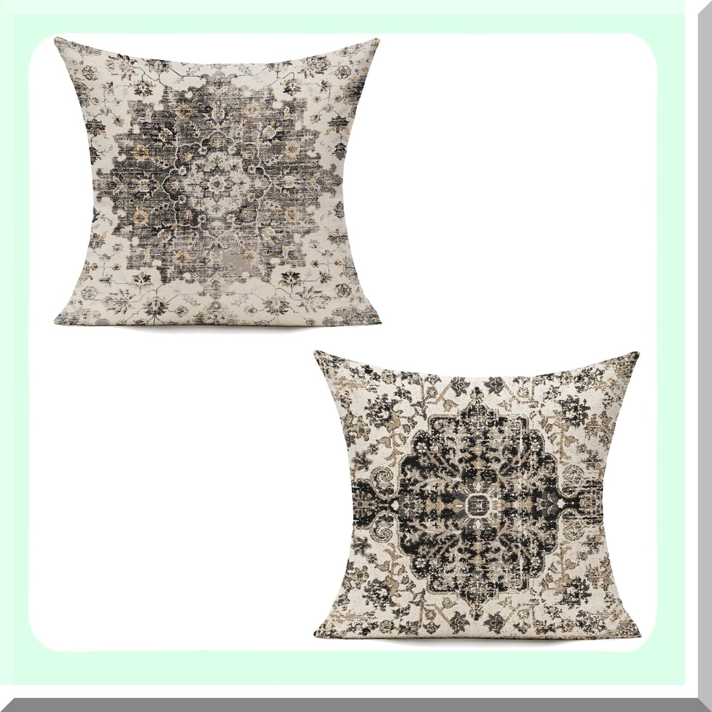 Boho Farmhouse Floral Pillow Covers - Set of 2 Outdoor Decorative Cushion Cases for Living Room & Bedroom, Spring Gray Carpet Design