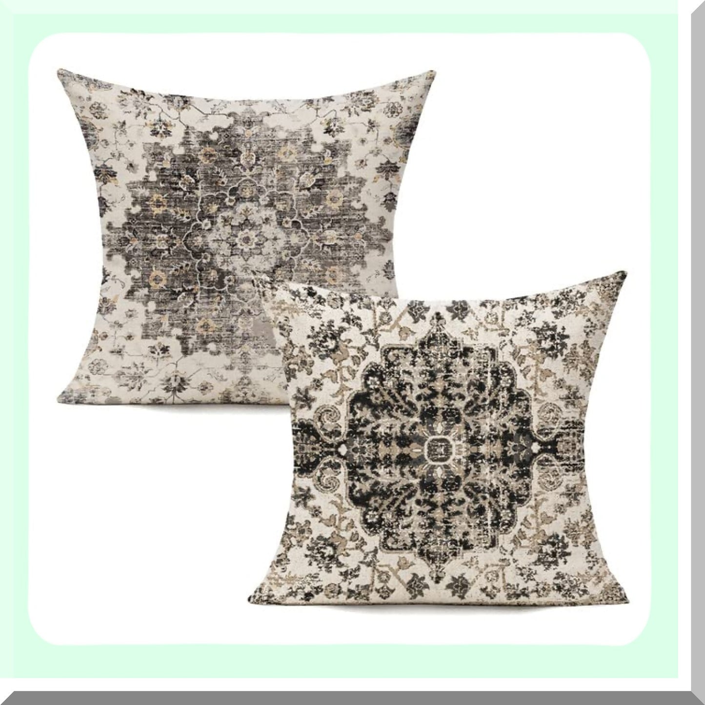 Boho Farmhouse Floral Pillow Covers - Set of 2 Outdoor Decorative Cushion Cases for Living Room & Bedroom, Spring Gray Carpet Design