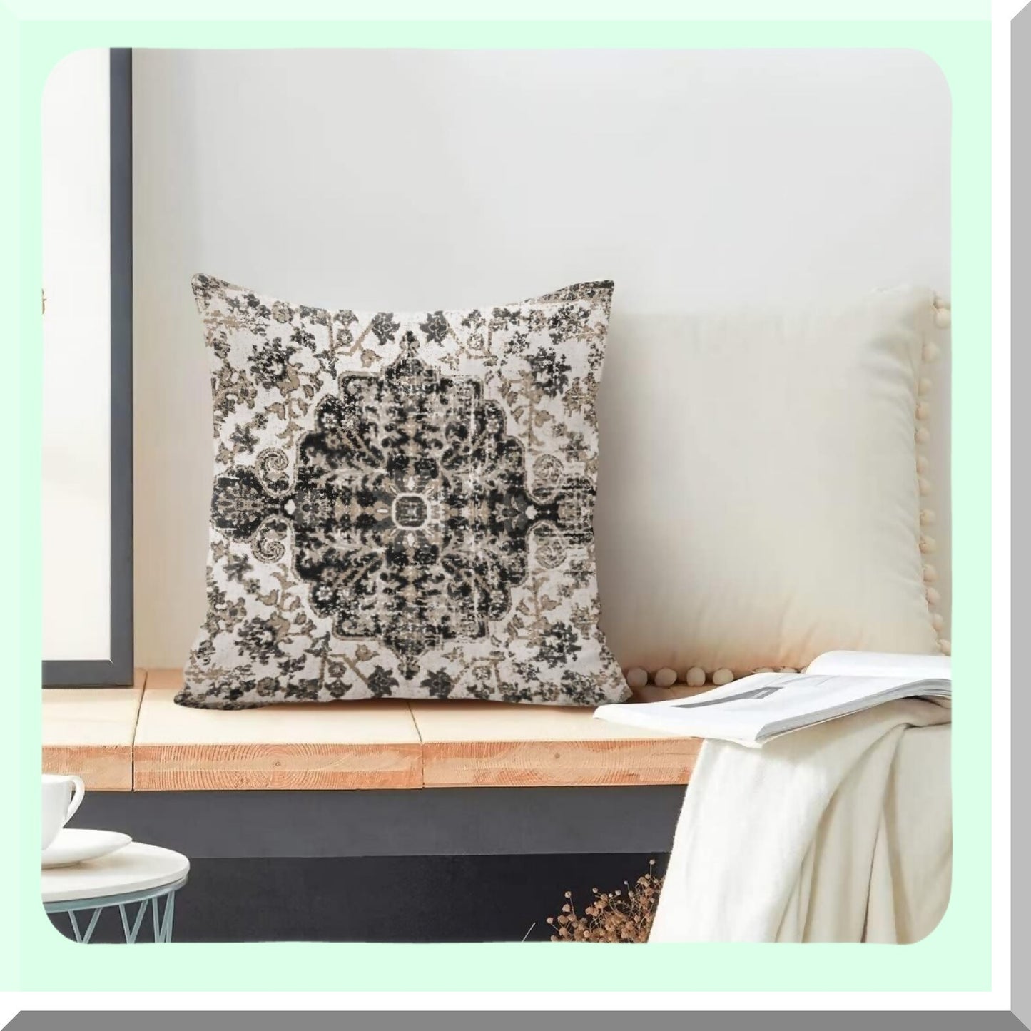 Boho Farmhouse Floral Pillow Covers - Set of 2 Outdoor Decorative Cushion Cases for Living Room & Bedroom, Spring Gray Carpet Design