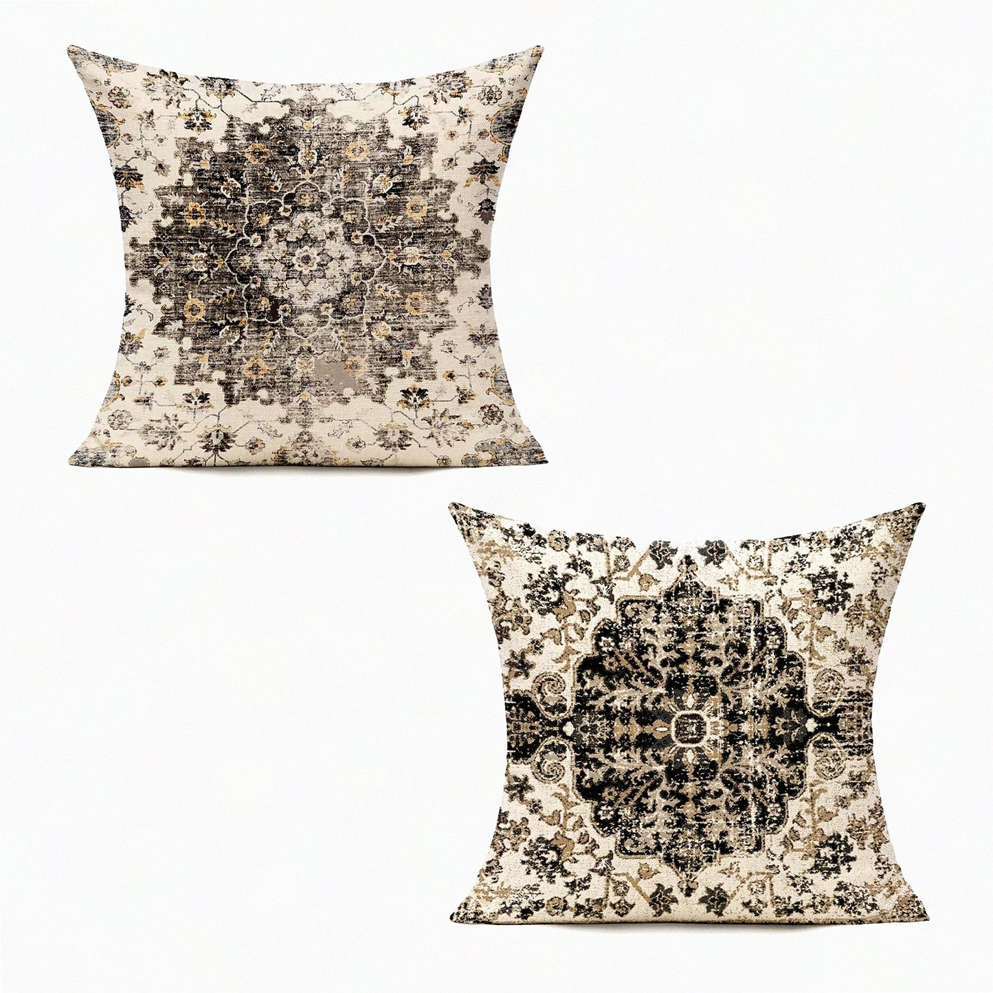 Boho Farmhouse Floral Pillow Covers - Set of 2 Outdoor Decorative Cushion Cases for Living Room & Bedroom, Spring Gray Carpet Design