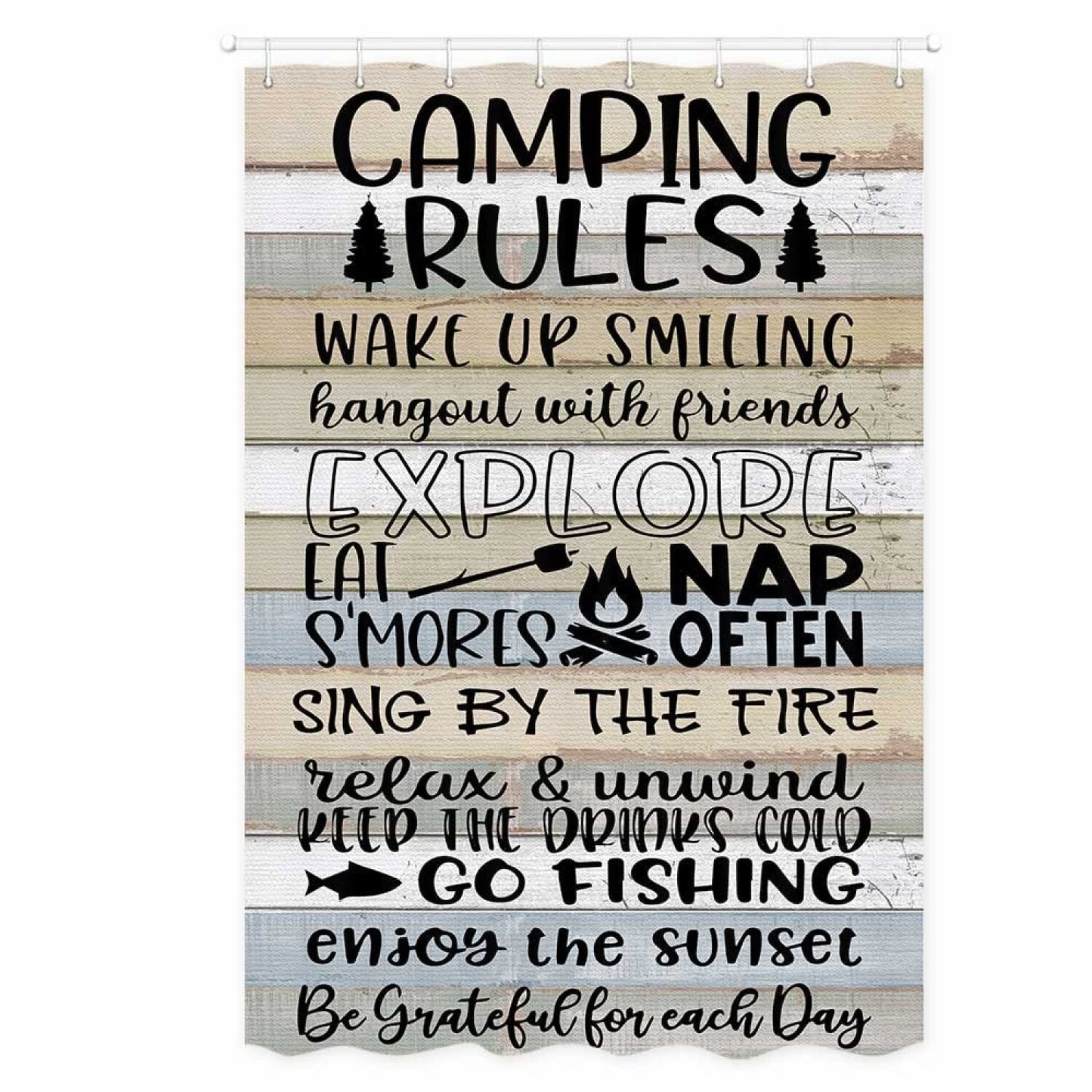 Camping Rules RV Shower Curtain 47x64 Waterproof Fabric