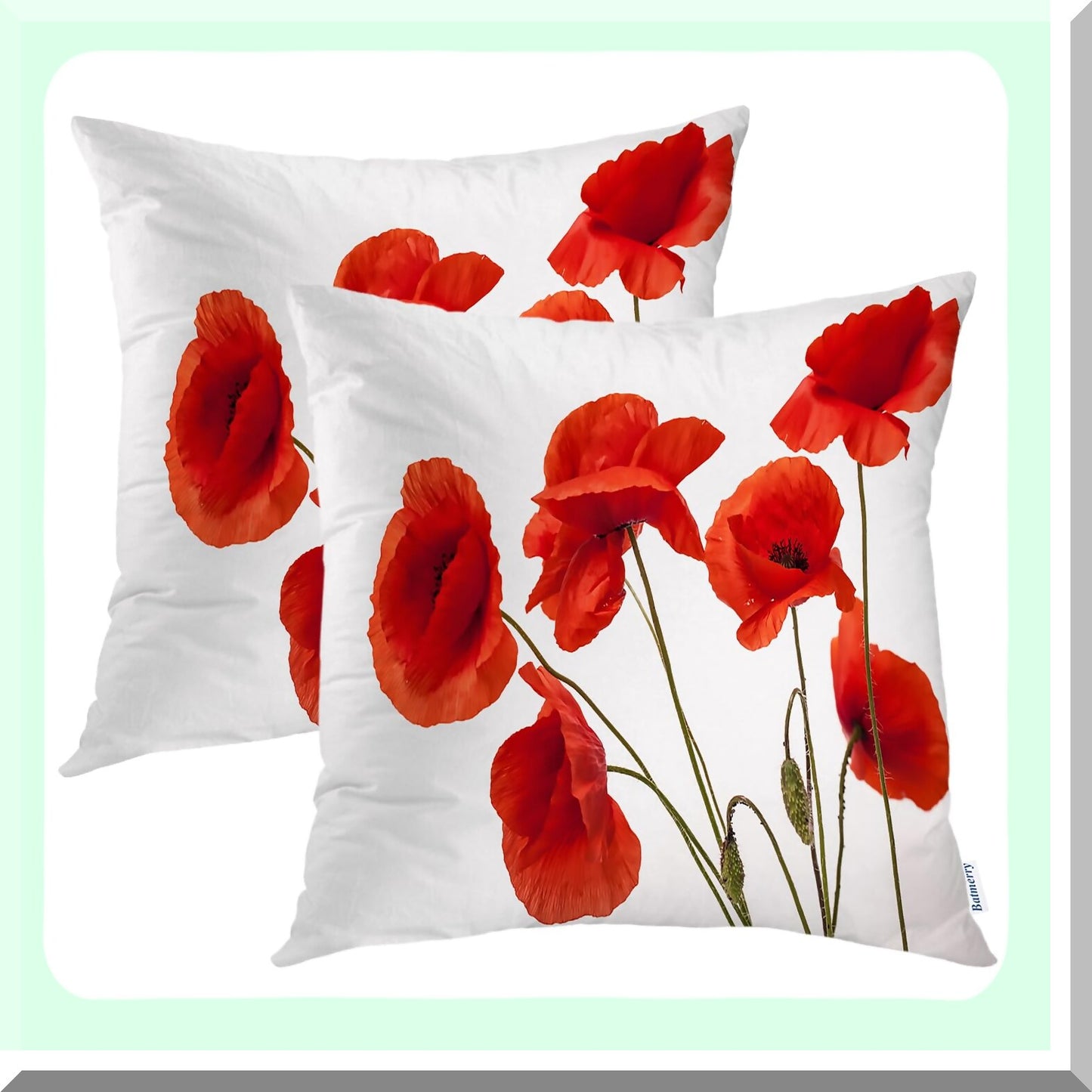 Poppy Blossom Beauty Throw Pillow Covers - Set of 2, Double Sided Decorative Cushion Cover for Sofa, 18 x 18 Inches, Red Crimson White Nature Floral Design