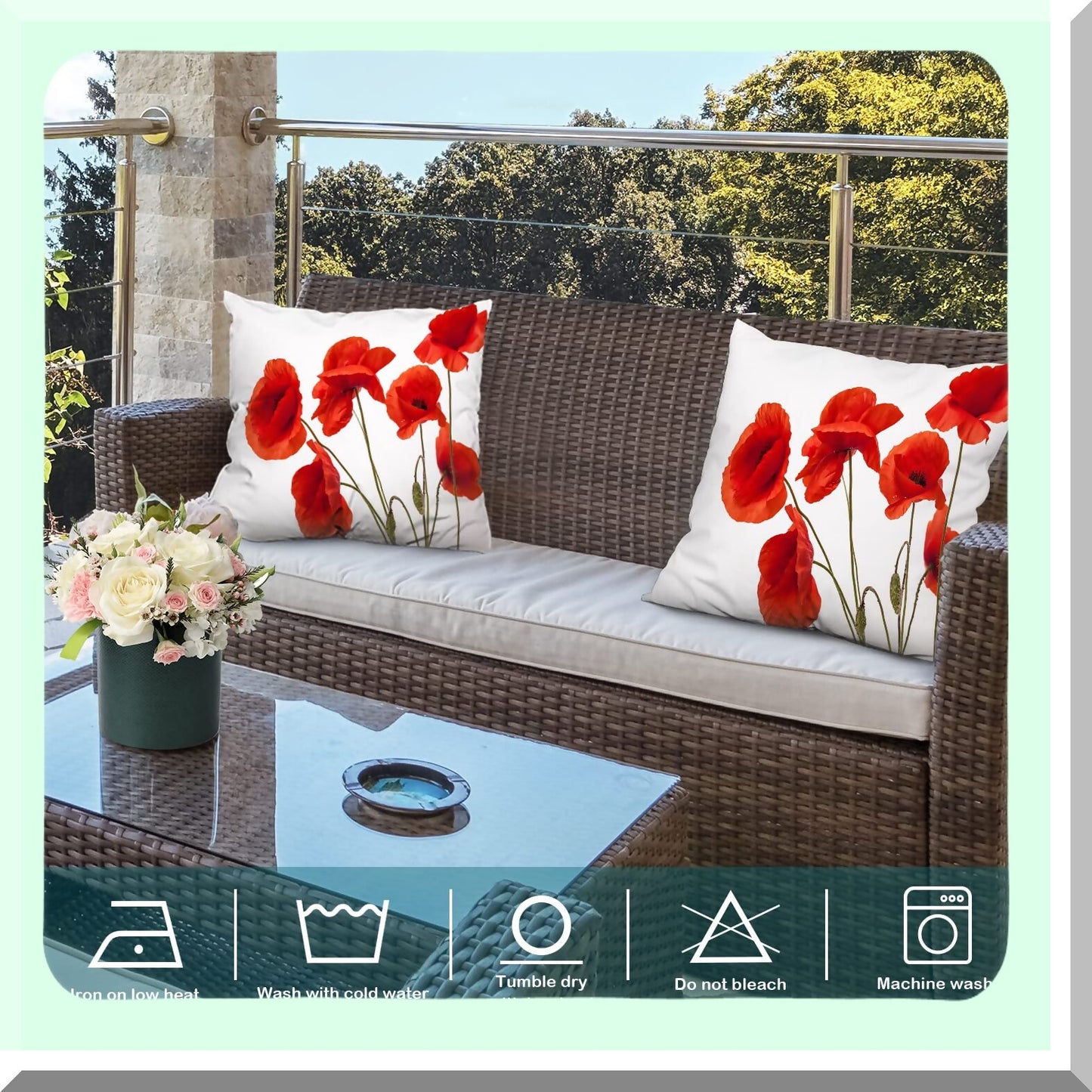 Poppy Blossom Beauty Throw Pillow Covers - Set of 2, Double Sided Decorative Cushion Cover for Sofa, 18 x 18 Inches, Red Crimson White Nature Floral Design