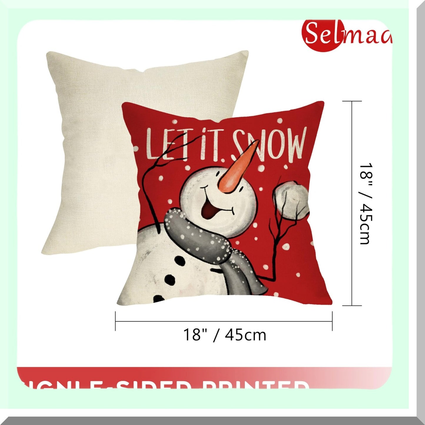 Winter Wonderland Holiday Pillow Cover Set - Snowman, Tree Ornaments, Holly Berries - 18x18 Red Cushion Case - Let It Snow Decor - Home Decoration Pillowcase Set of 4