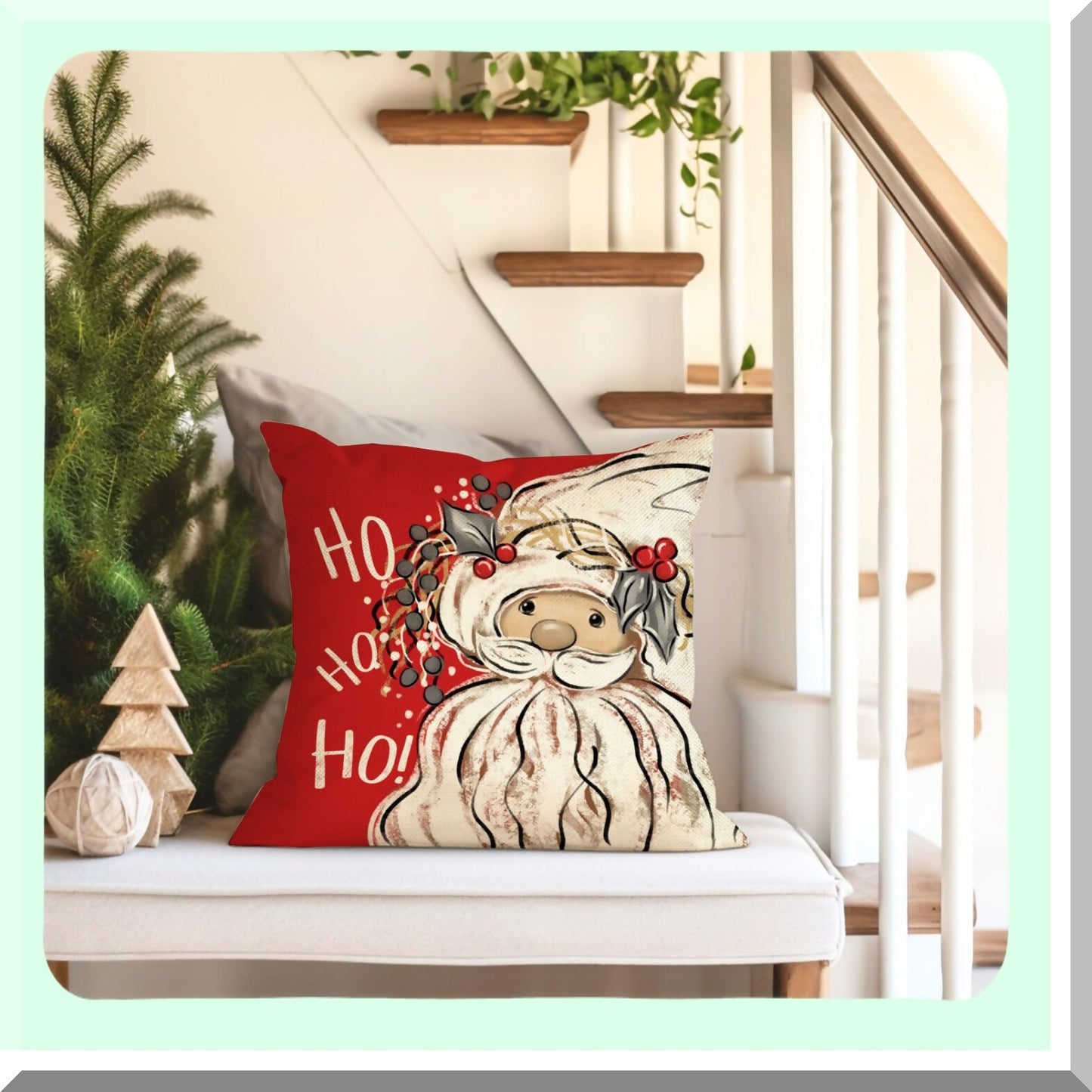 Winter Wonderland Holiday Pillow Cover Set - Snowman, Tree Ornaments, Holly Berries - 18x18 Red Cushion Case - Let It Snow Decor - Home Decoration Pillowcase Set of 4