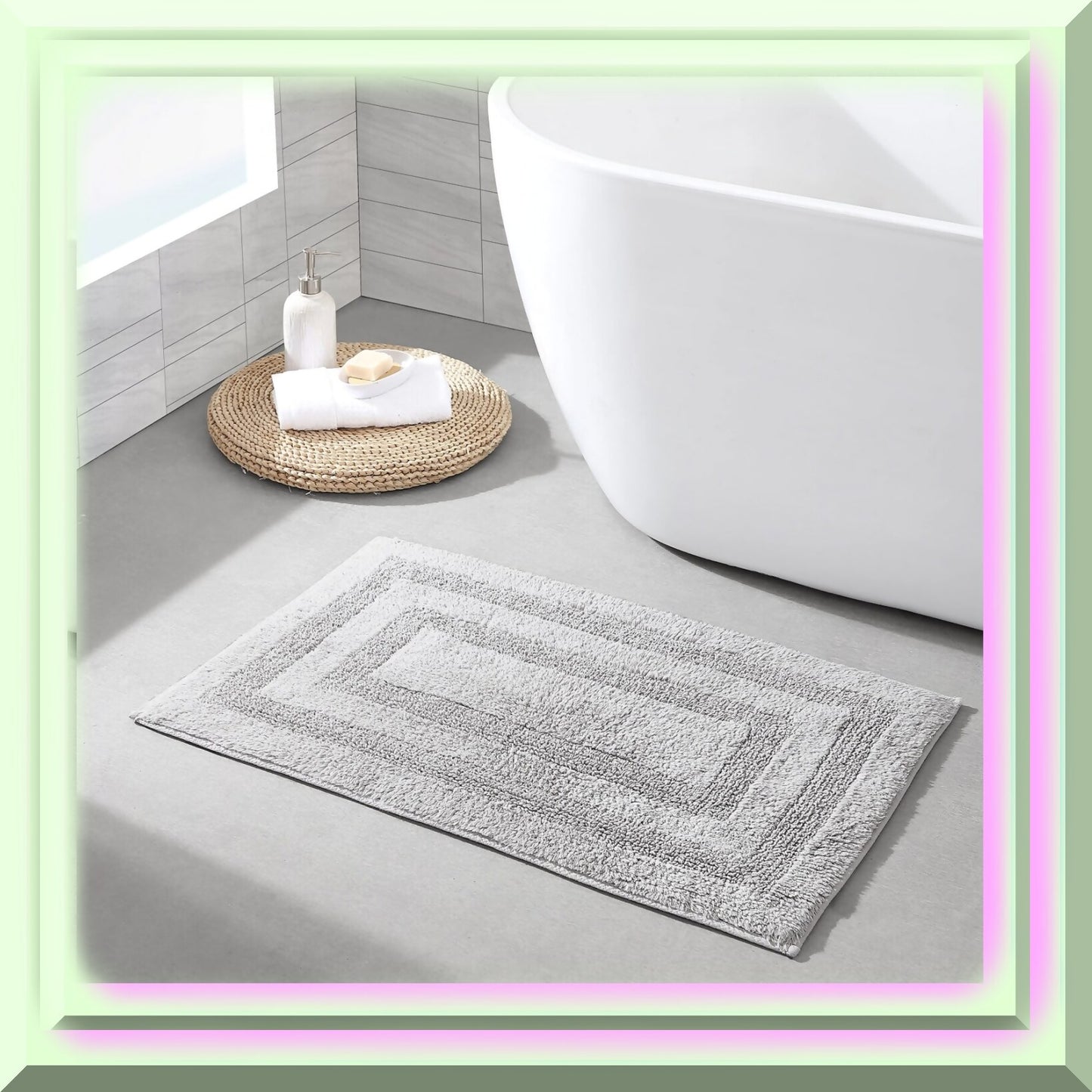 Set of 2 Cotton Reversible Bath Rugs 17x24 and 20x32