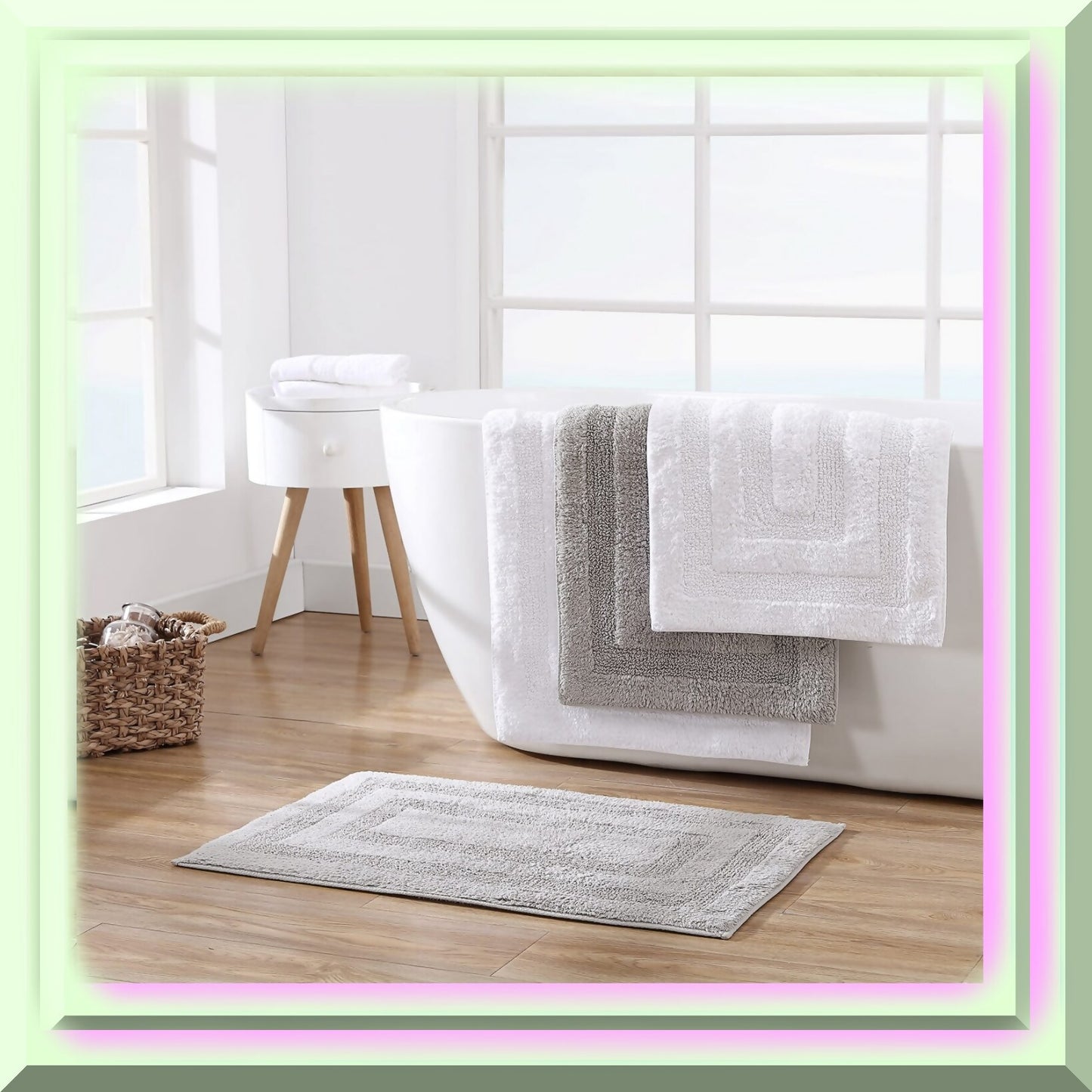 Set of 2 Cotton Reversible Bath Rugs 17x24 and 20x32