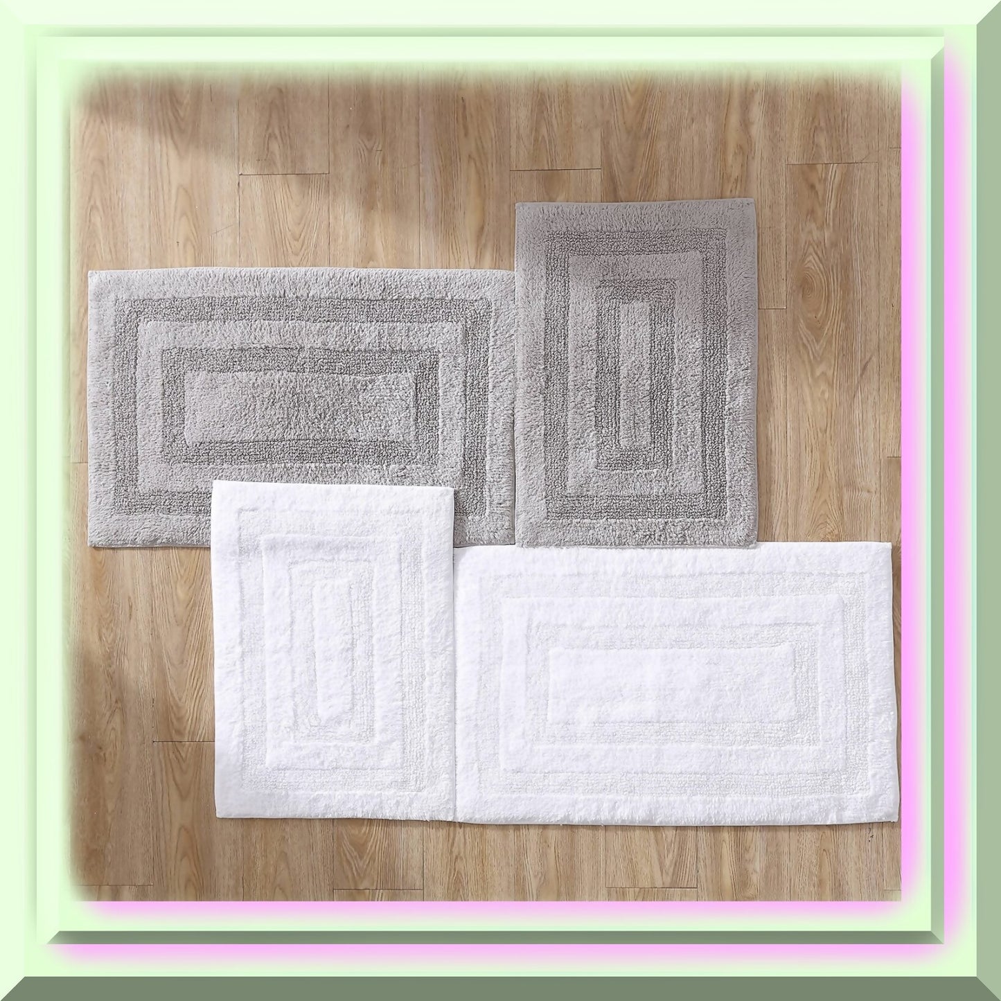 Set of 2 Cotton Reversible Bath Rugs 17x24 and 20x32