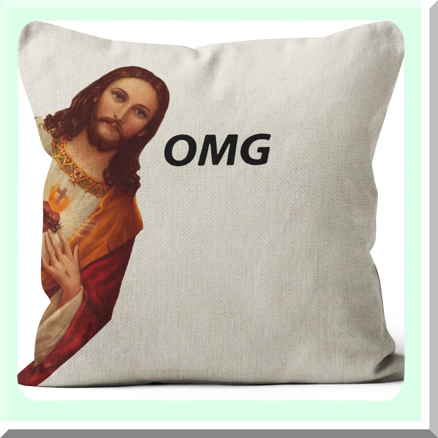 Christian Humor Peeking Jesus Pillow Cover - Funny Sofa Bed Case for Living Room & Bedroom - 18x18 Inch Gift for Women Friend - OMG Jesus Theme