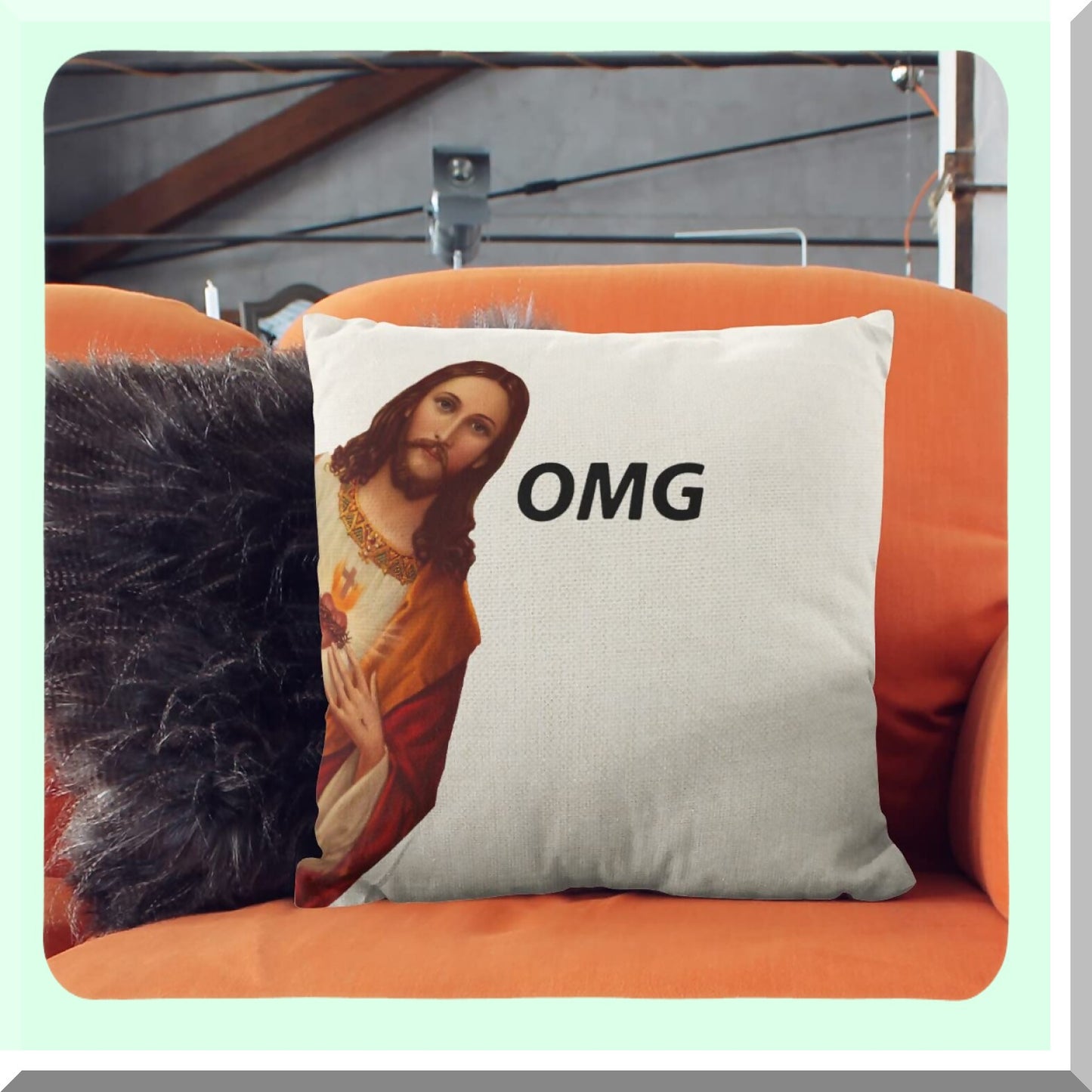 Christian Humor Peeking Jesus Pillow Cover - Funny Sofa Bed Case for Living Room & Bedroom - 18x18 Inch Gift for Women Friend - OMG Jesus Theme
