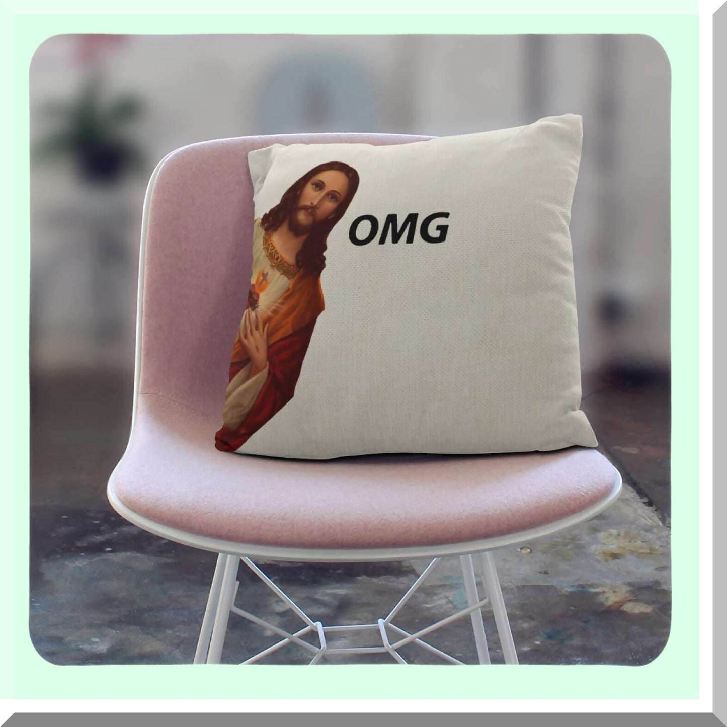 Christian Humor Peeking Jesus Pillow Cover - Funny Sofa Bed Case for Living Room & Bedroom - 18x18 Inch Gift for Women Friend - OMG Jesus Theme
