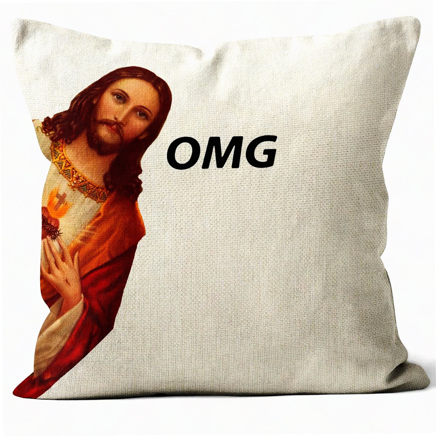 Christian Humor Peeking Jesus Pillow Cover - Funny Sofa Bed Case for Living Room & Bedroom - 18x18 Inch Gift for Women Friend - OMG Jesus Theme