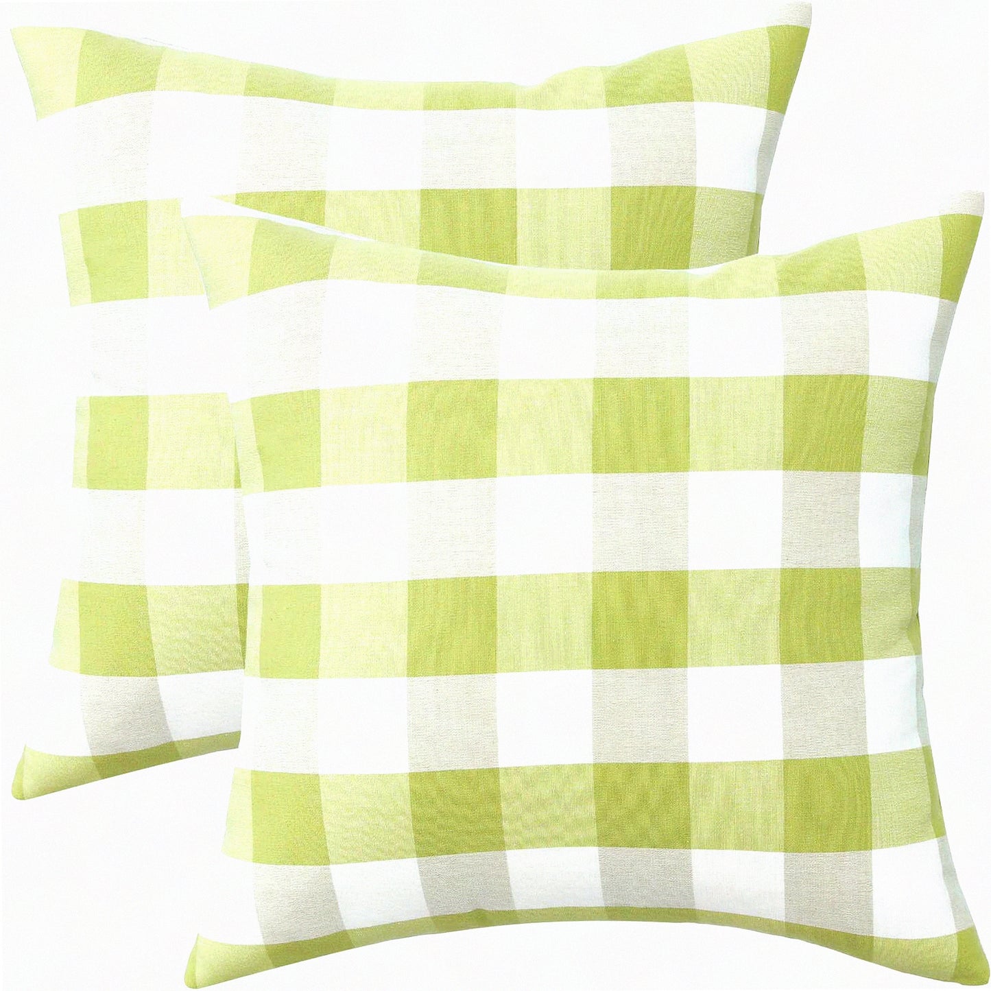 Green Plaid Farmhouse Pillow Covers - Set of 2, Polyester Linen Cushion Cases for Living Room & Bedroom Decor, 18x18 Inches