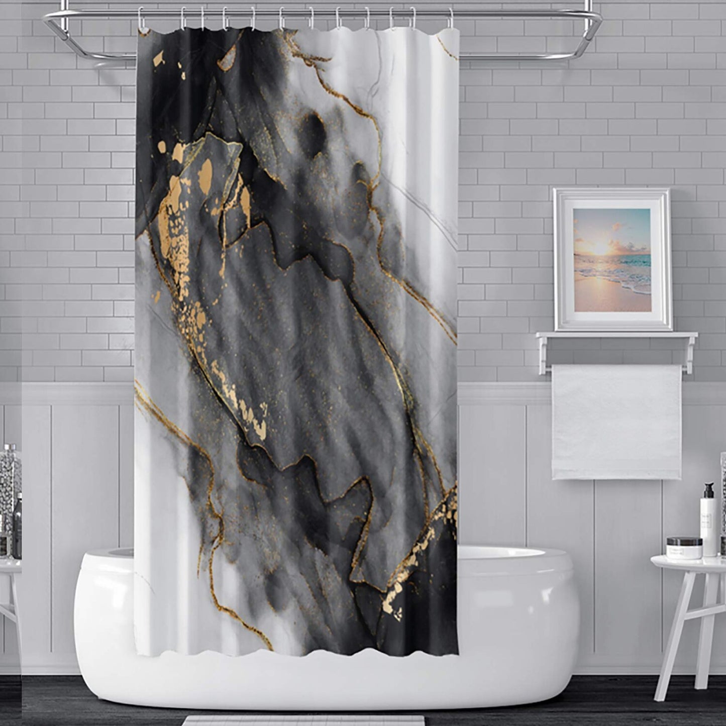 72x96inch Black and White Marble Shower Curtain