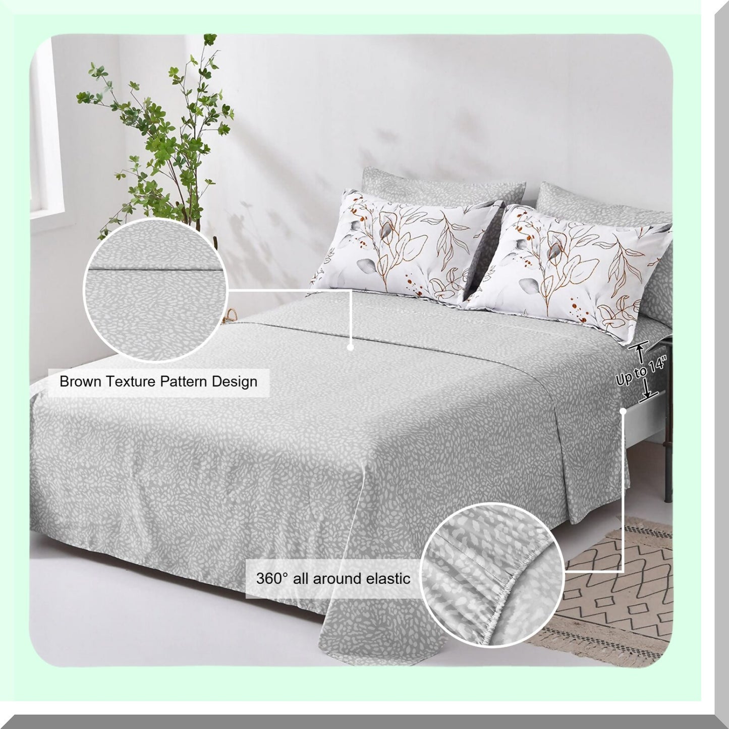 Golden Botanical Bliss Bedding Set - Full Size Comforter, Pillowcases, Shams, Sheets - Floral Grey Reversible Design - 7 Piece Bed in a Bag