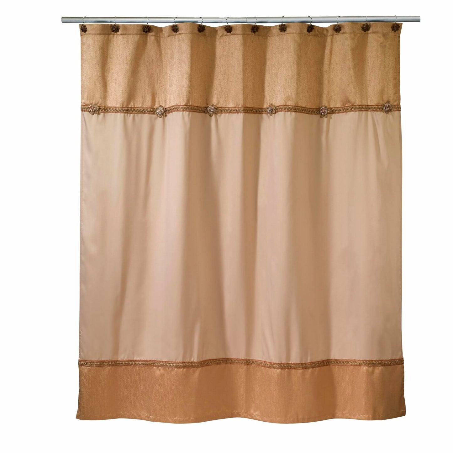 Fabric Shower Curtain 72x72 Embroidered Gold Beige