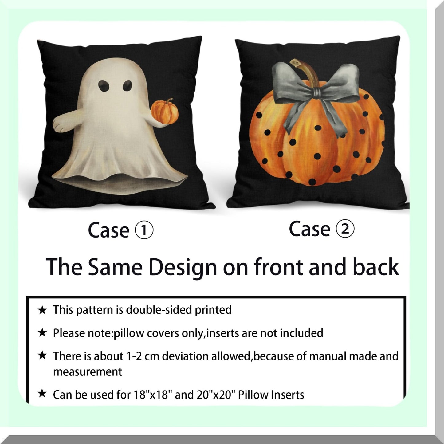 Spooky Pumpkin Ghost Pillow Cover Set - 18x18 Inch Black Cotton Linen Throw Case for Home Decor, Couch Sofa, Outdoor Holiday Party