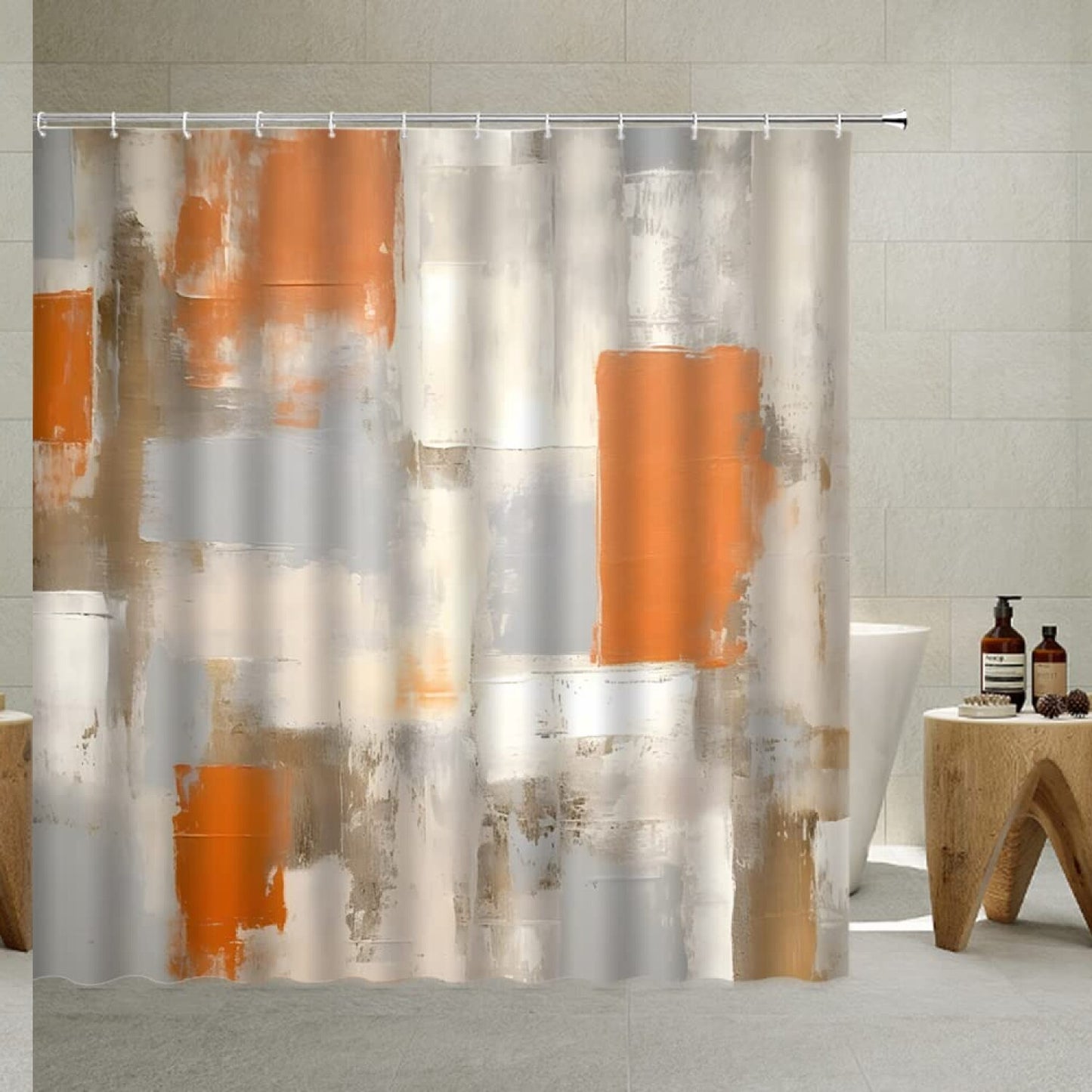 Gray Orange White Shower Curtain 70x70 inches