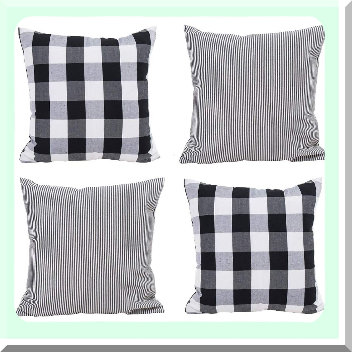 Checker Stripe Summer Farmhouse Pillow Covers - Set of 4