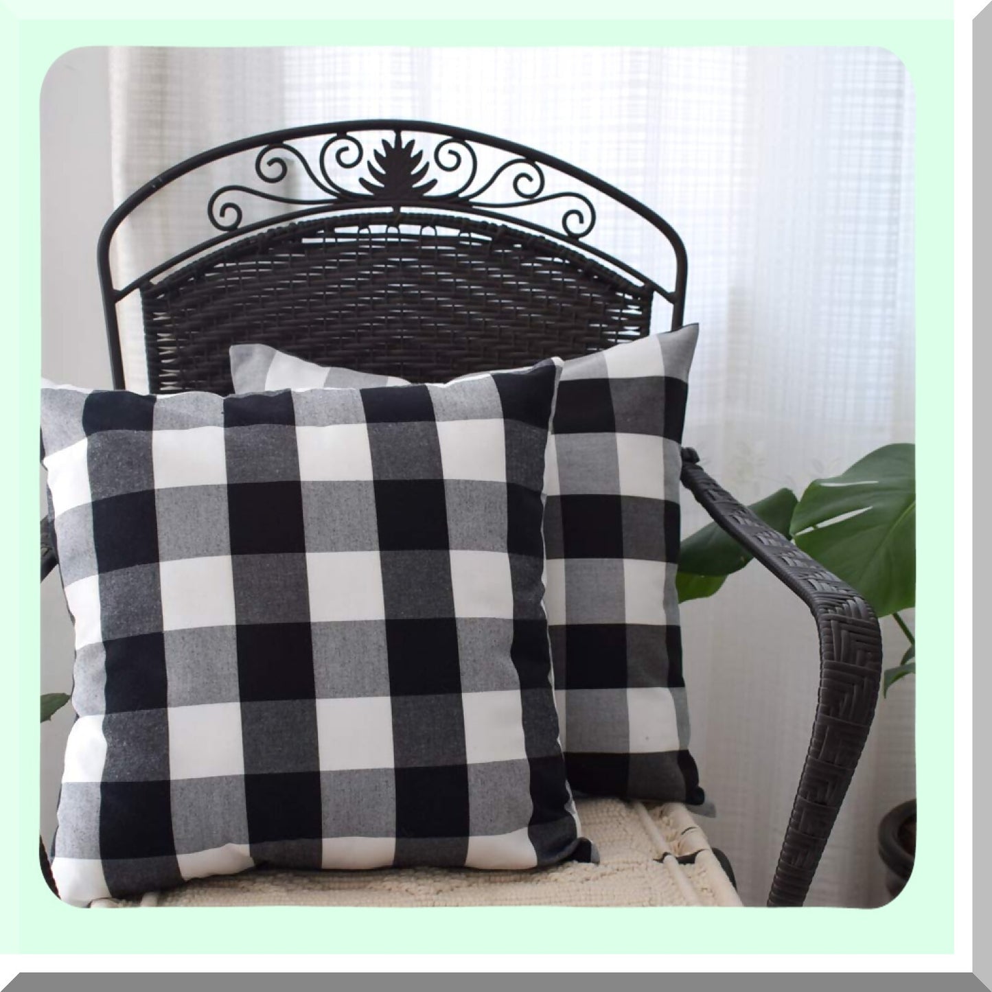 Checker Stripe Summer Farmhouse Pillow Covers - Set of 4