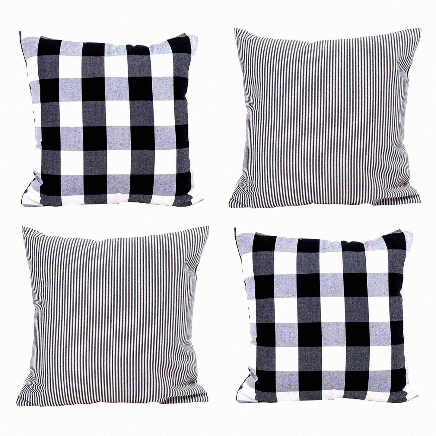 Checker Stripe Summer Farmhouse Pillow Covers - Set of 4