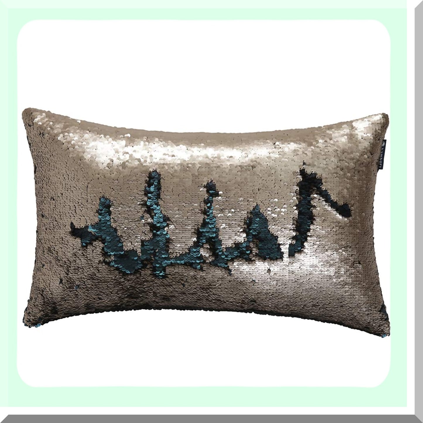 Shimmering Mermaid Sequin Reversible Pillow Cover - Antique Gold & Atlantis Blue Decorative Cushion for Sofa, Couch, Bed - Glitter Party White Gift - 12X20
