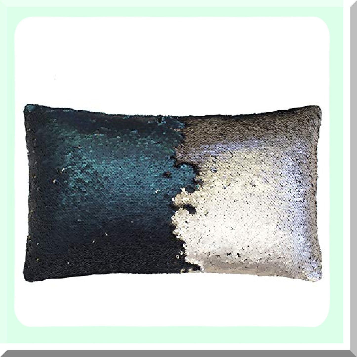 Shimmering Mermaid Sequin Reversible Pillow Cover - Antique Gold & Atlantis Blue Decorative Cushion for Sofa, Couch, Bed - Glitter Party White Gift - 12X20