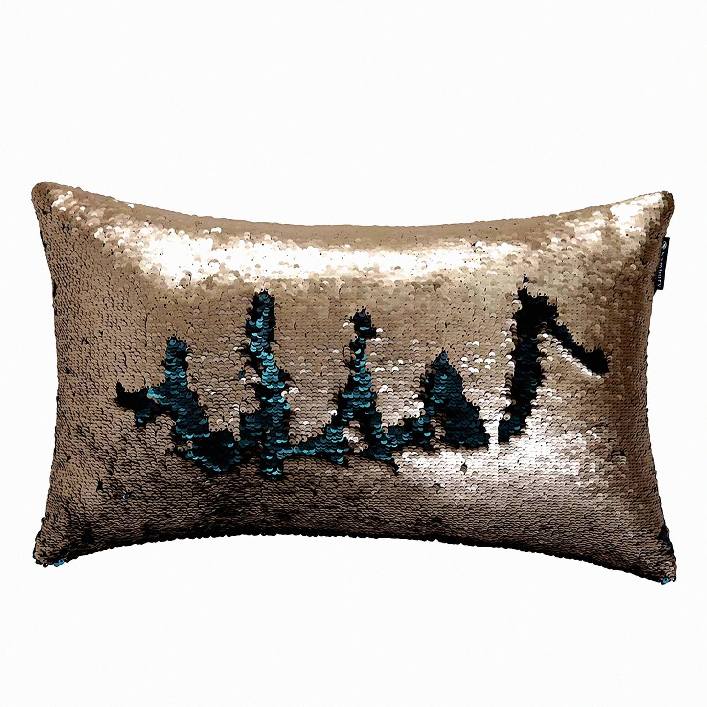 Shimmering Mermaid Sequin Reversible Pillow Cover - Antique Gold & Atlantis Blue Decorative Cushion for Sofa, Couch, Bed - Glitter Party White Gift - 12X20