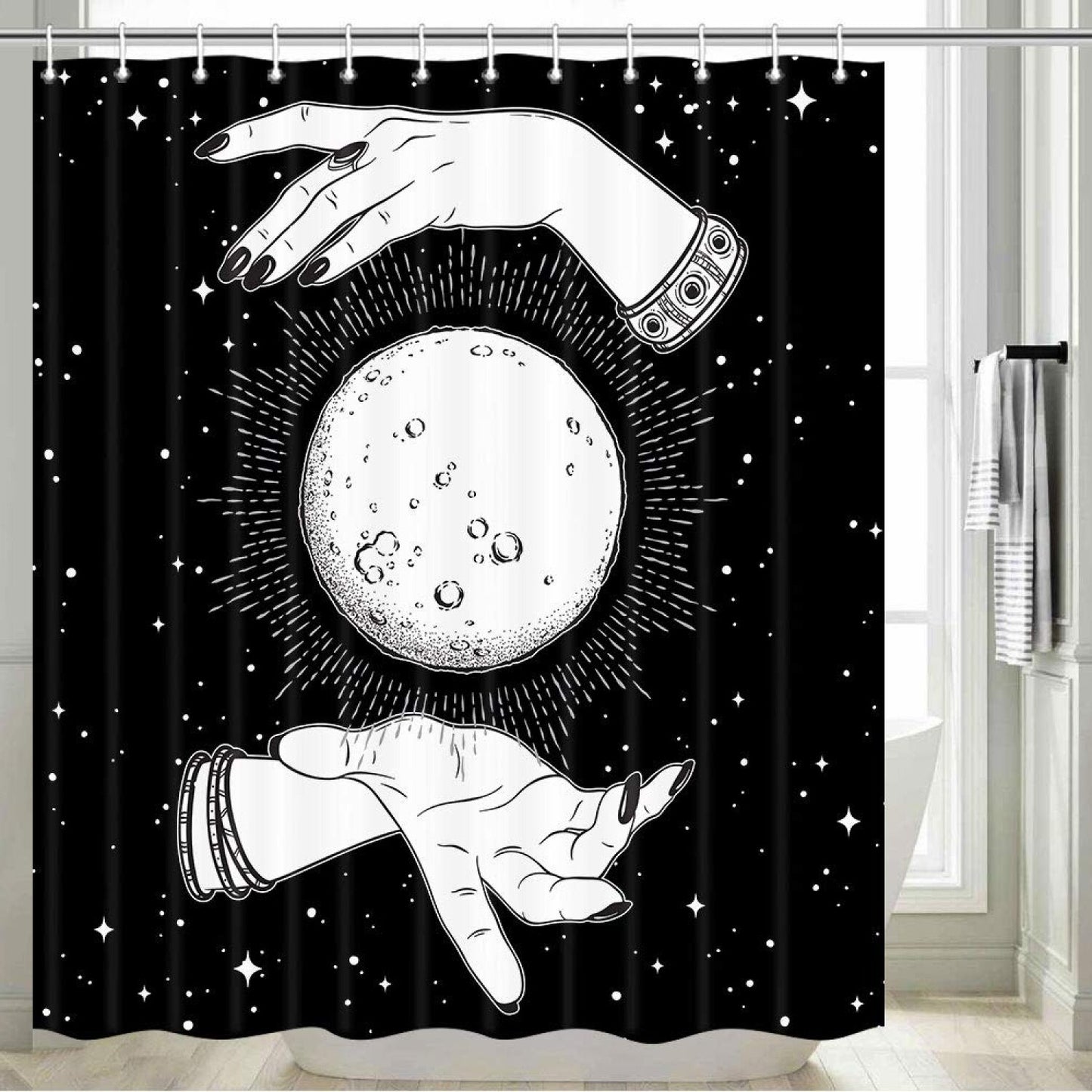 Moon Shower Curtain 70x70 inch Black Goth Polyester
