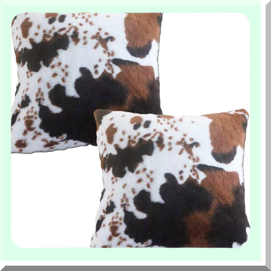 Rustic Farm Cowhide Pillow Covers - Western Country Decor Cushion Case for Sofa & Couch - Luxury Soft Plush Throw Pillows - Brown, White, Black