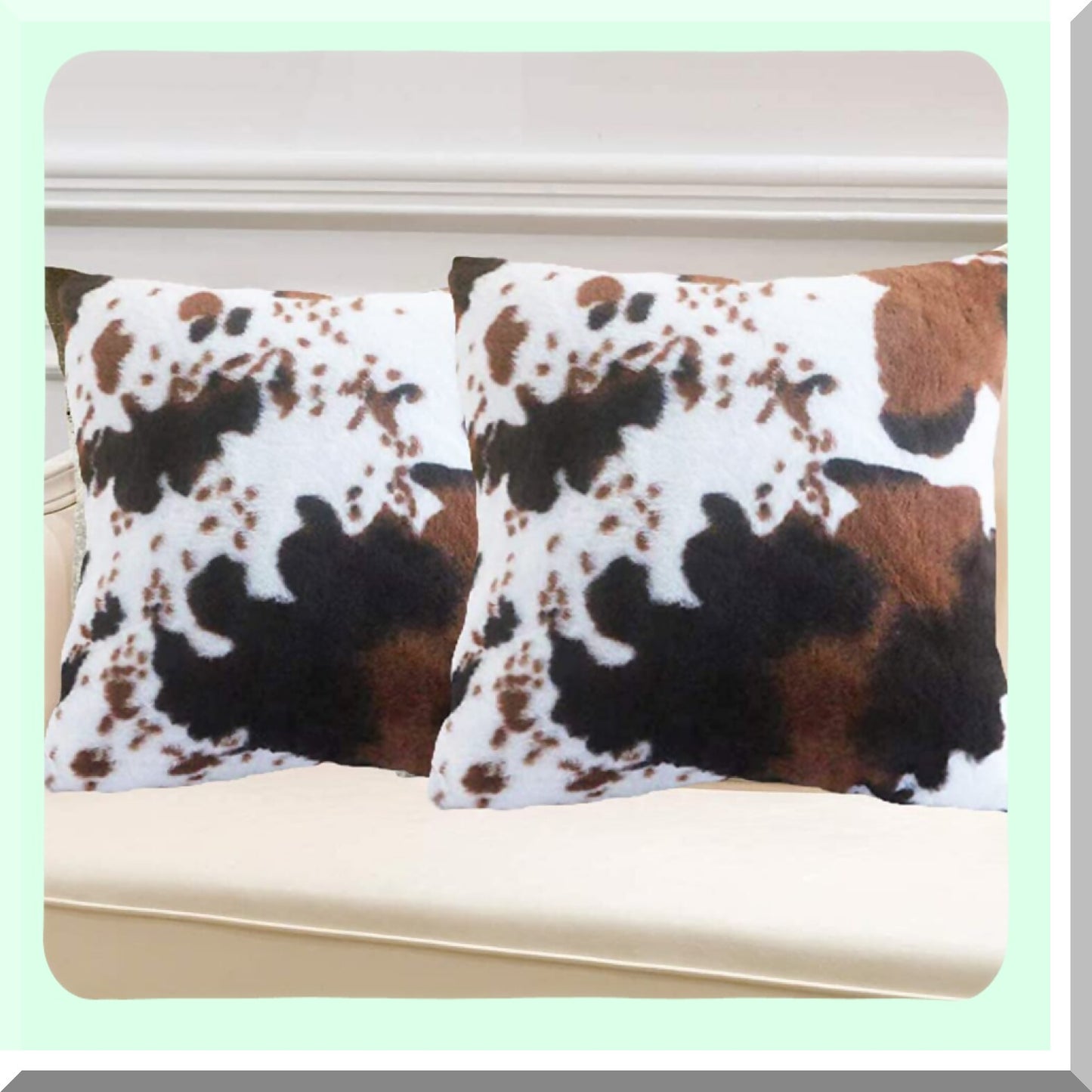Rustic Farm Cowhide Pillow Covers - Western Country Decor Cushion Case for Sofa & Couch - Luxury Soft Plush Throw Pillows - Brown, White, Black
