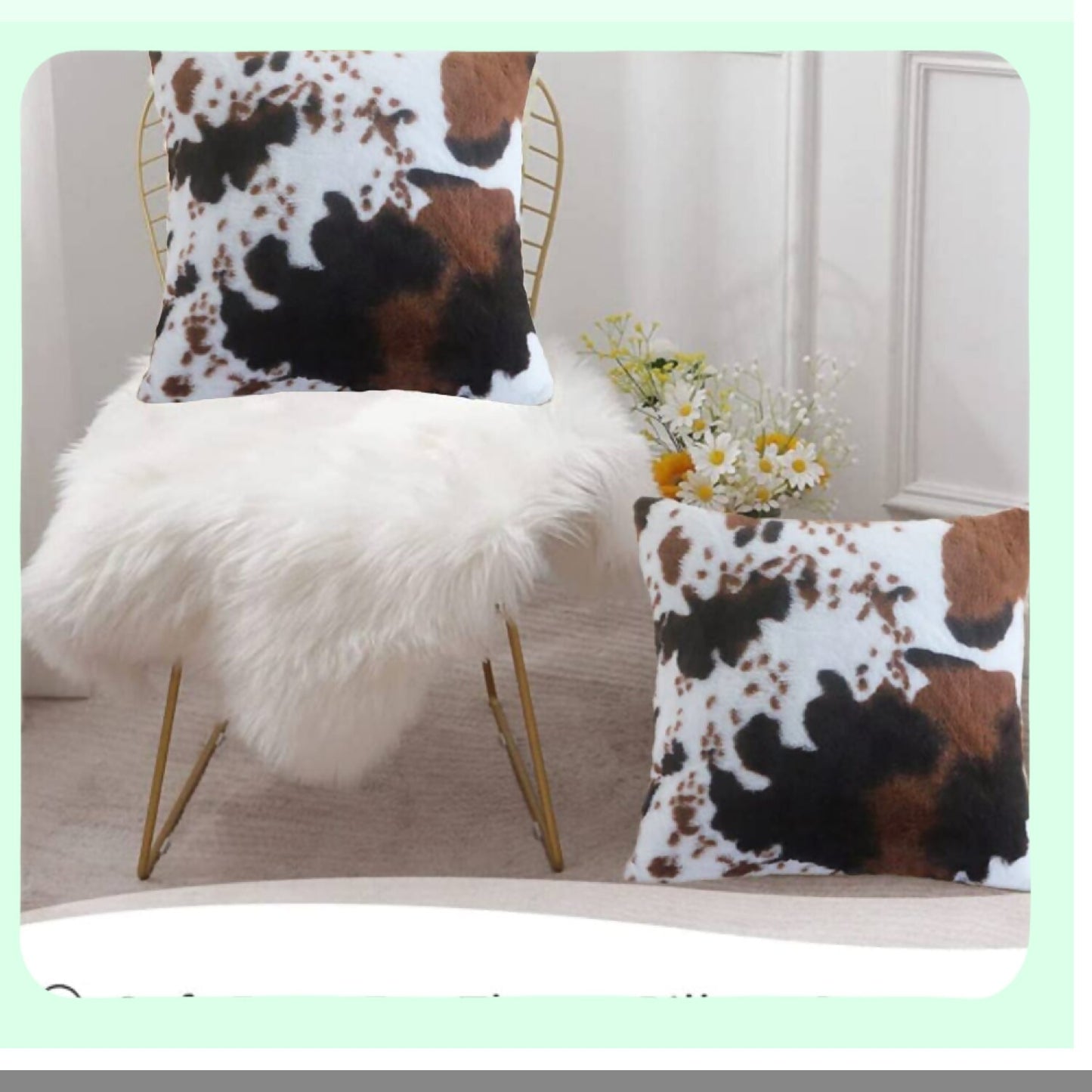 Rustic Farm Cowhide Pillow Covers - Western Country Decor Cushion Case for Sofa & Couch - Luxury Soft Plush Throw Pillows - Brown, White, Black